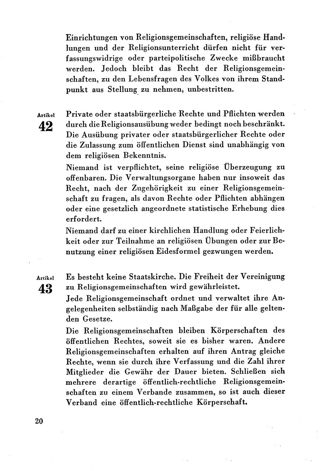 Verfassung der Deutschen Demokratischen Republik (DDR) vom 7. Oktober 1949, Seite 20 (Verf. DDR 1949, S. 20)