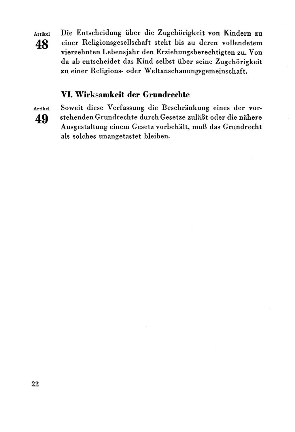 Verfassung der Deutschen Demokratischen Republik (DDR) vom 7. Oktober 1949, Seite 22 (Verf. DDR 1949, S. 22)