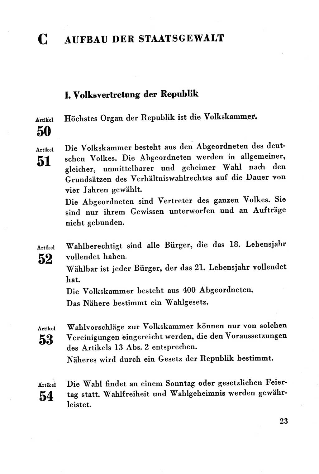Verfassung der Deutschen Demokratischen Republik (DDR) vom 7. Oktober 1949, Seite 23 (Verf. DDR 1949, S. 23)