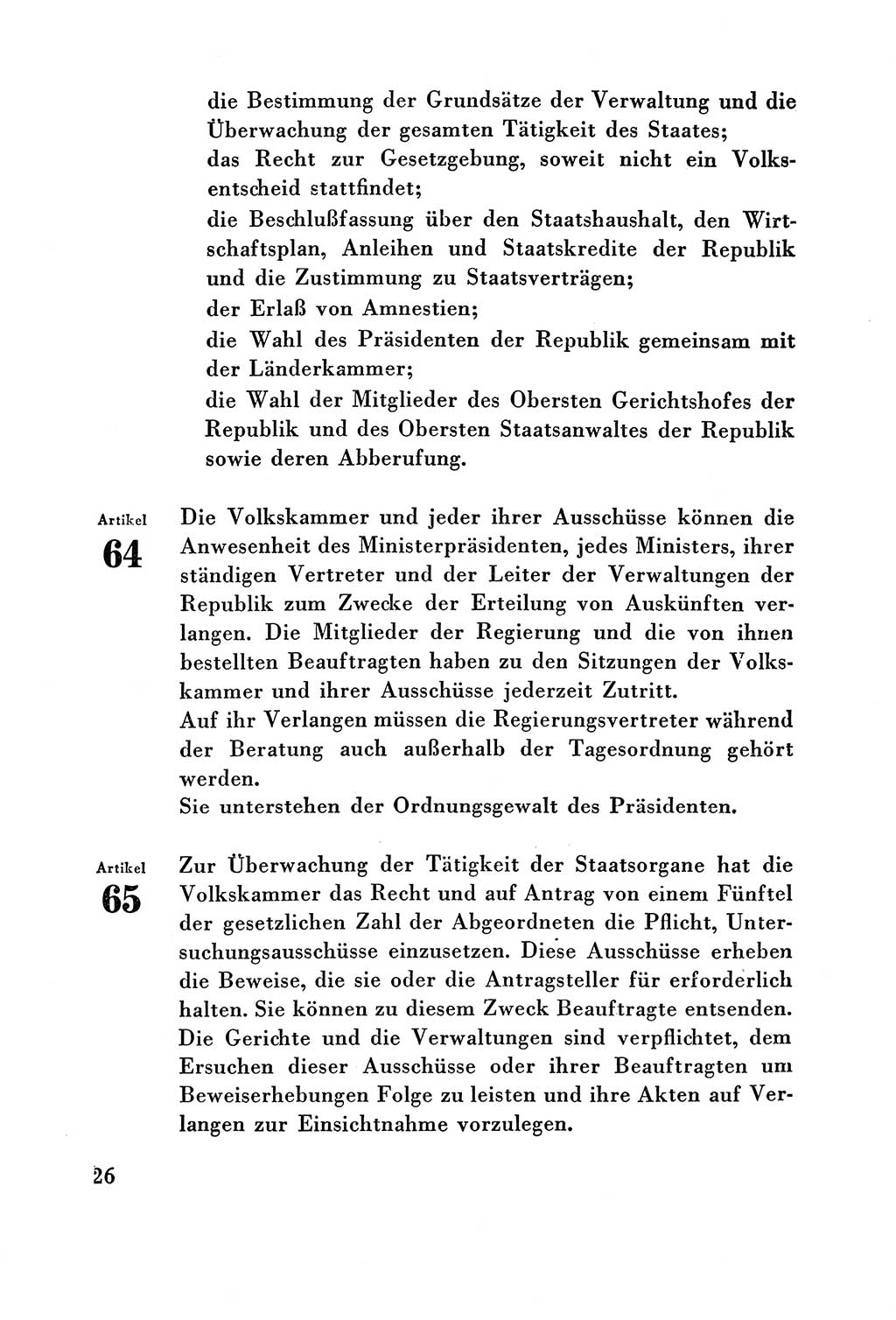 Verfassung der Deutschen Demokratischen Republik (DDR) vom 7. Oktober 1949, Seite 26 (Verf. DDR 1949, S. 26)