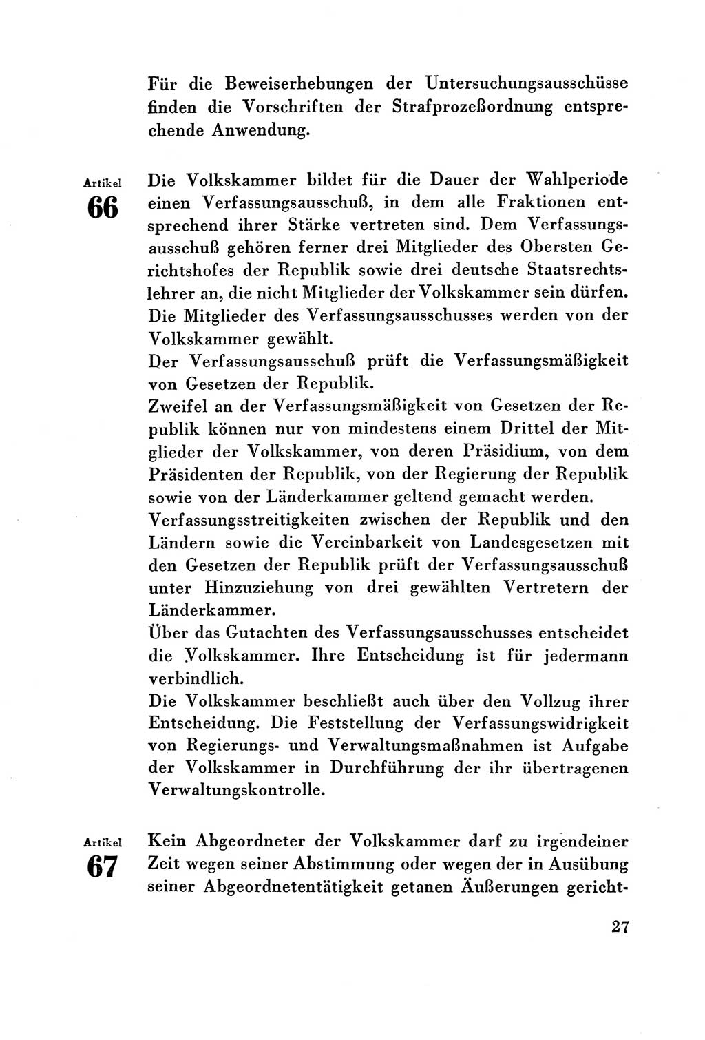 Verfassung der Deutschen Demokratischen Republik (DDR) vom 7. Oktober 1949, Seite 27 (Verf. DDR 1949, S. 27)