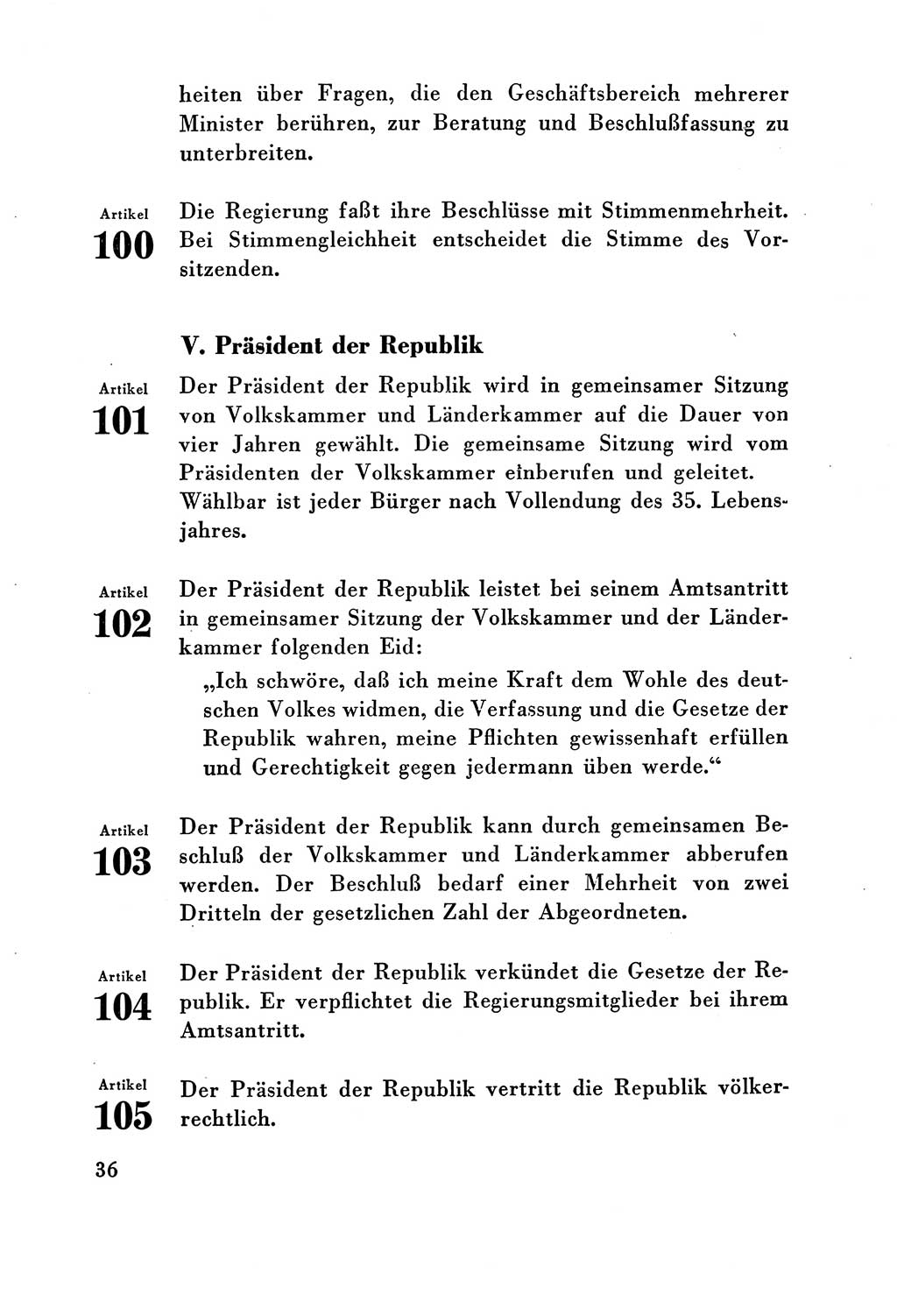 Verfassung der Deutschen Demokratischen Republik (DDR) vom 7. Oktober 1949, Seite 36 (Verf. DDR 1949, S. 36)