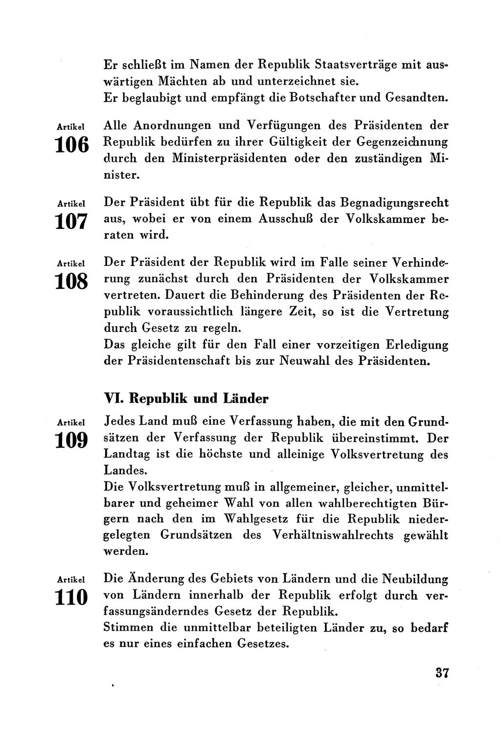 Verfassung der Deutschen Demokratischen Republik (DDR) vom 7. Oktober 1949, Seite 37 (Verf. DDR 1949, S. 37)