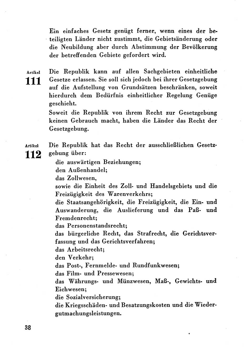 Verfassung der Deutschen Demokratischen Republik (DDR) vom 7. Oktober 1949, Seite 38 (Verf. DDR 1949, S. 38)