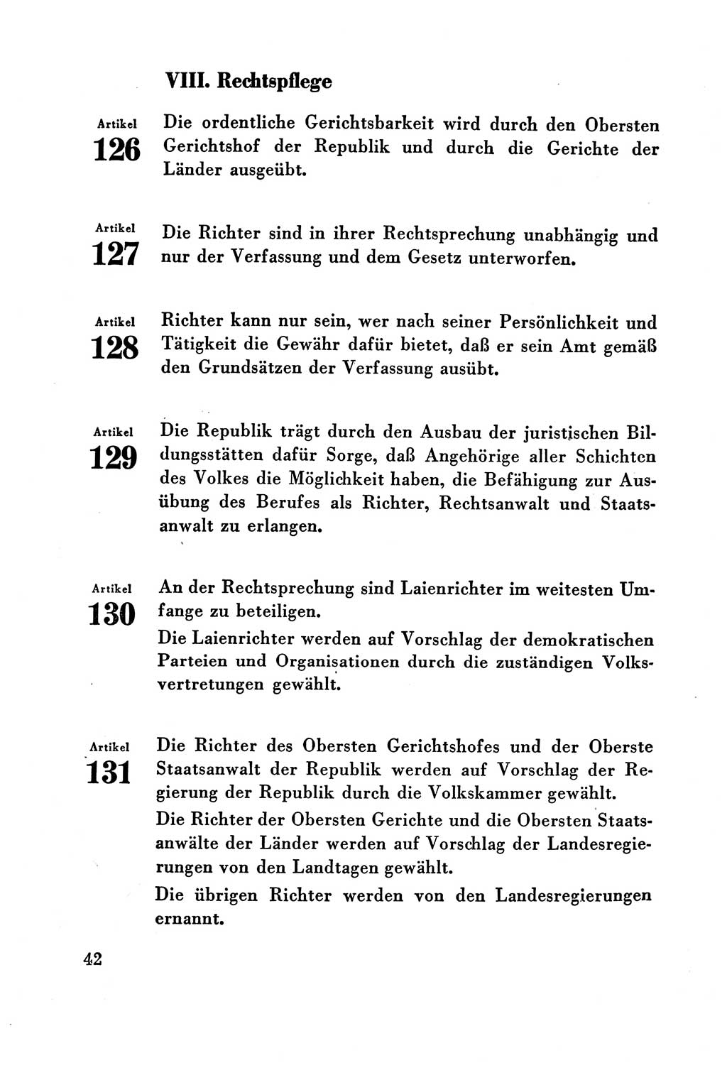 Verfassung der Deutschen Demokratischen Republik (DDR) vom 7. Oktober 1949, Seite 42 (Verf. DDR 1949, S. 42)