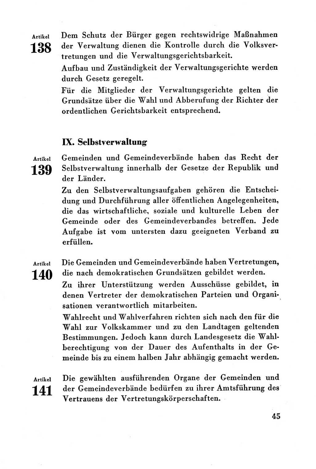 Verfassung der Deutschen Demokratischen Republik (DDR) vom 7. Oktober 1949, Seite 45 (Verf. DDR 1949, S. 45)