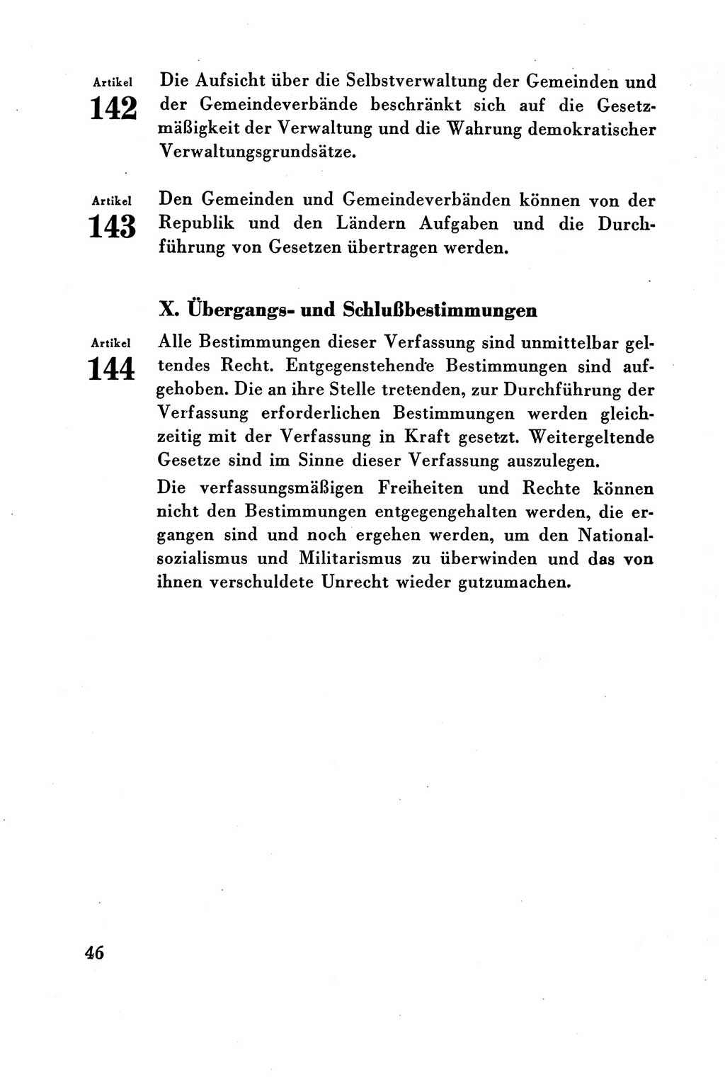 Verfassung der Deutschen Demokratischen Republik (DDR) vom 7. Oktober 1949, Seite 46 (Verf. DDR 1949, S. 46)