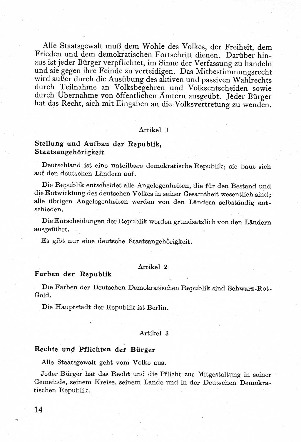 Verfassung der Deutschen Demokratischen Republik (DDR) mit einer Einleitung von Karl Steinhoff 1949, Seite 14 (Verf. DDR Einl. K. S. 1949, S. 14)