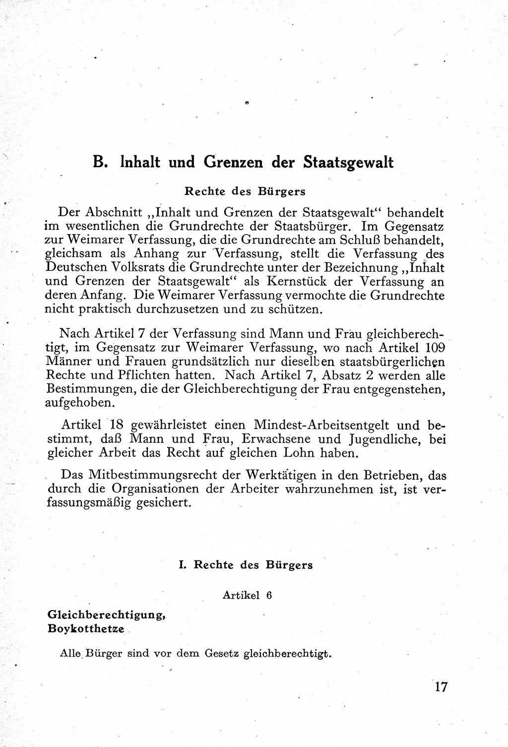 Verfassung der Deutschen Demokratischen Republik (DDR) mit einer Einleitung von Karl Steinhoff 1949, Seite 17 (Verf. DDR Einl. K. S. 1949, S. 17)
