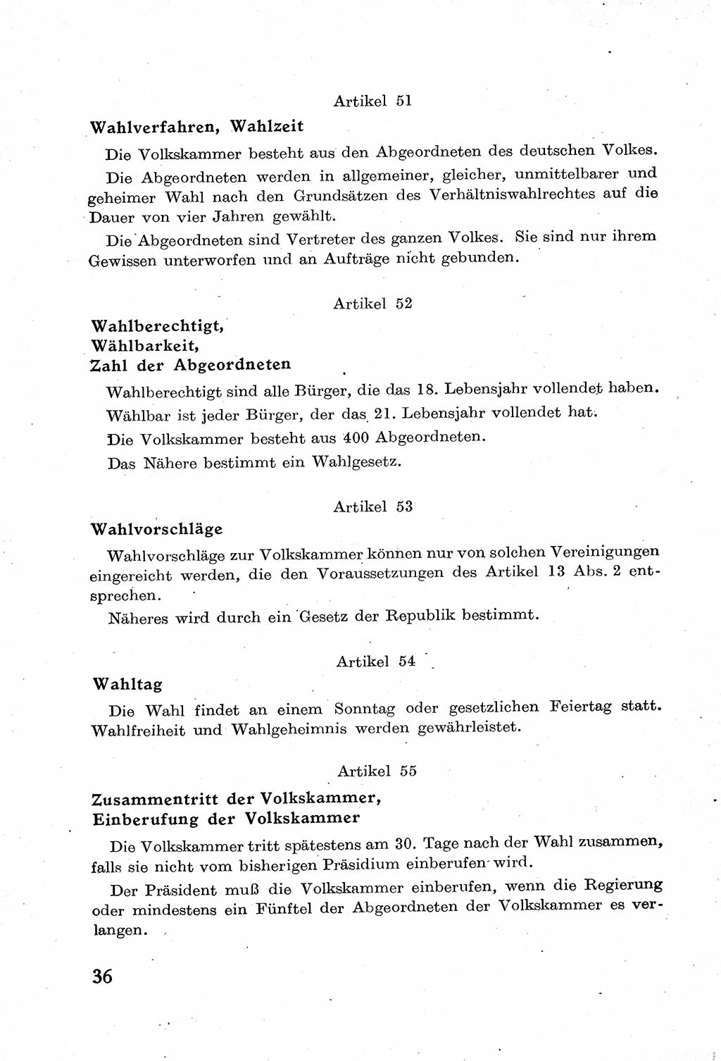 Verfassung der Deutschen Demokratischen Republik (DDR) mit einer Einleitung von Karl Steinhoff 1949, Seite 36 (Verf. DDR Einl. K. S. 1949, S. 36)