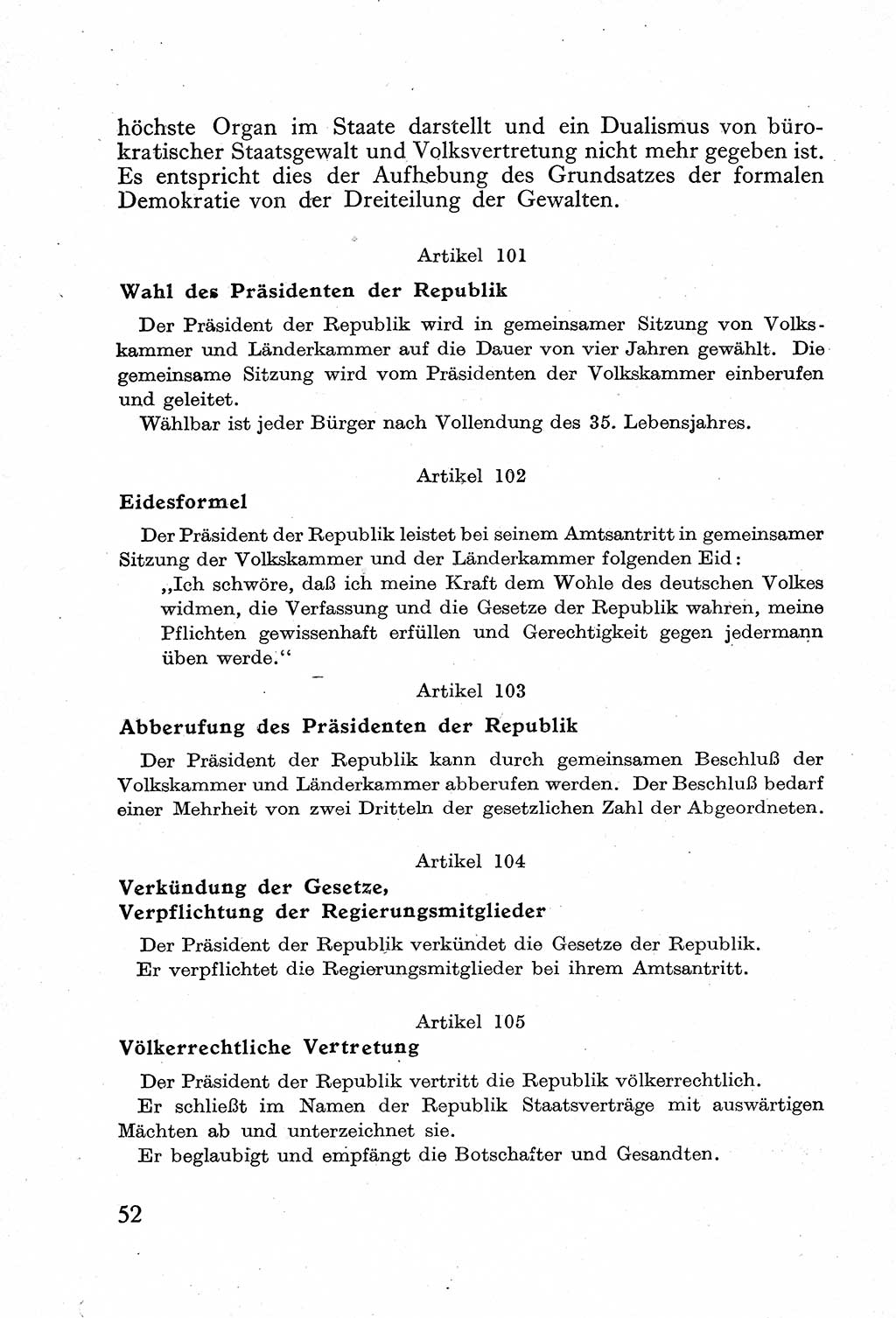 Verfassung der Deutschen Demokratischen Republik (DDR) mit einer Einleitung von Karl Steinhoff 1949, Seite 52 (Verf. DDR Einl. K. S. 1949, S. 52)
