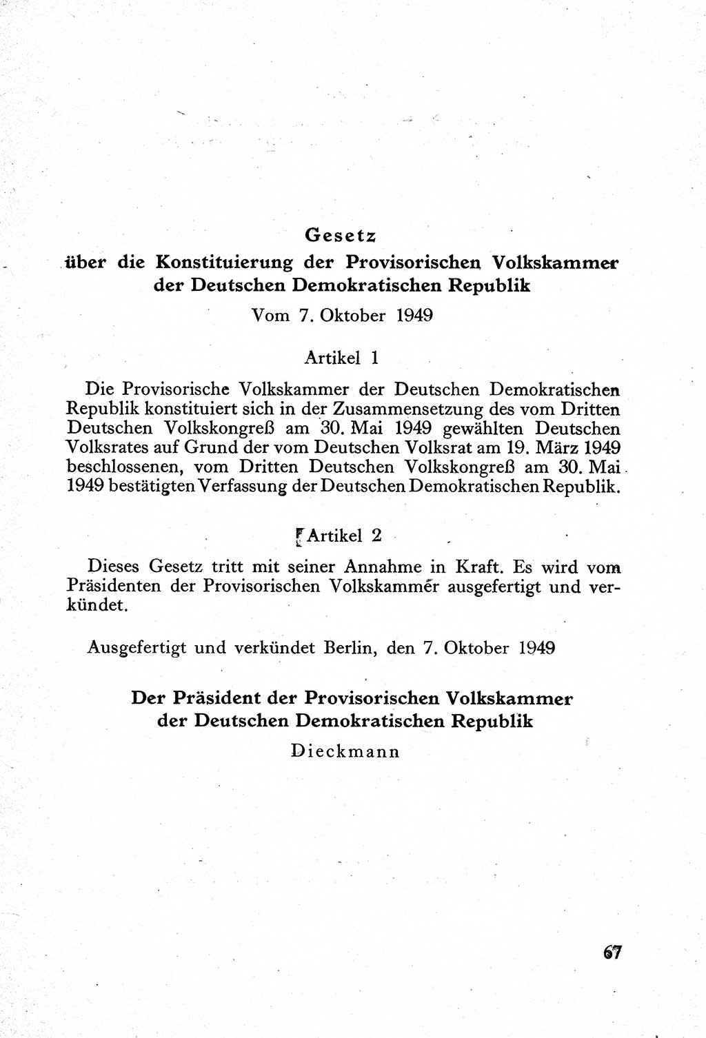 Verfassung der Deutschen Demokratischen Republik (DDR) mit einer Einleitung von Karl Steinhoff 1949, Seite 67 (Verf. DDR Einl. K. S. 1949, S. 67)