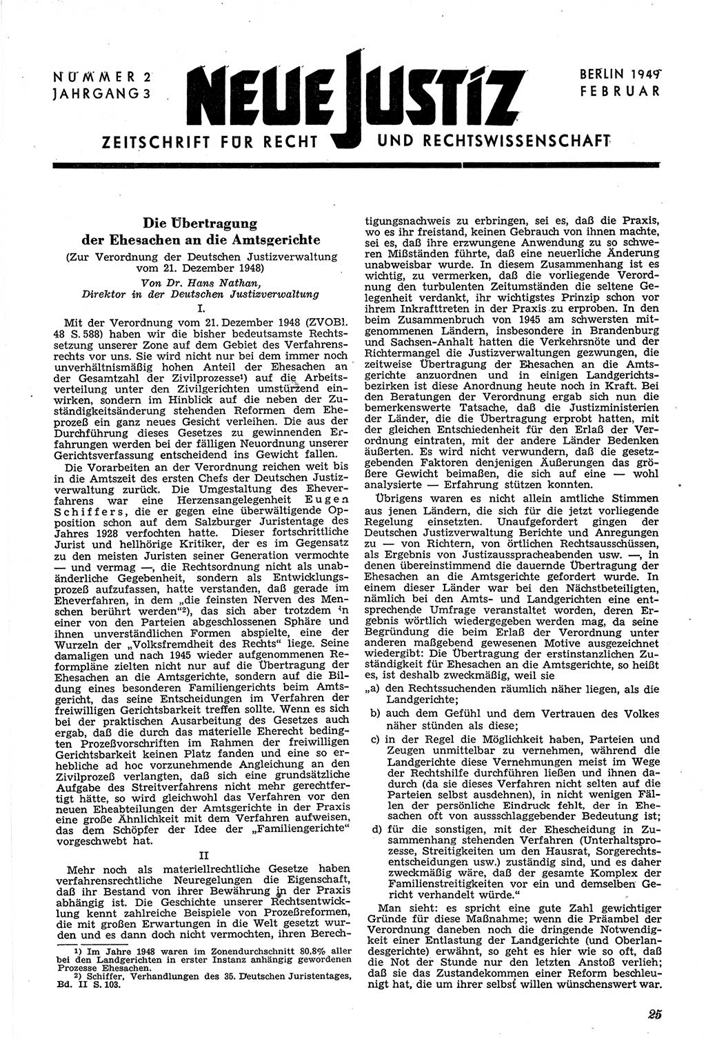 Neue Justiz (NJ), Zeitschrift für Recht und Rechtswissenschaft [Sowjetische Besatzungszone (SBZ) Deutschland, Deutsche Demokratische Republik (DDR)], 3. Jahrgang 1949, Seite 25 (NJ SBZ Dtl. DDR 1949, S. 25)