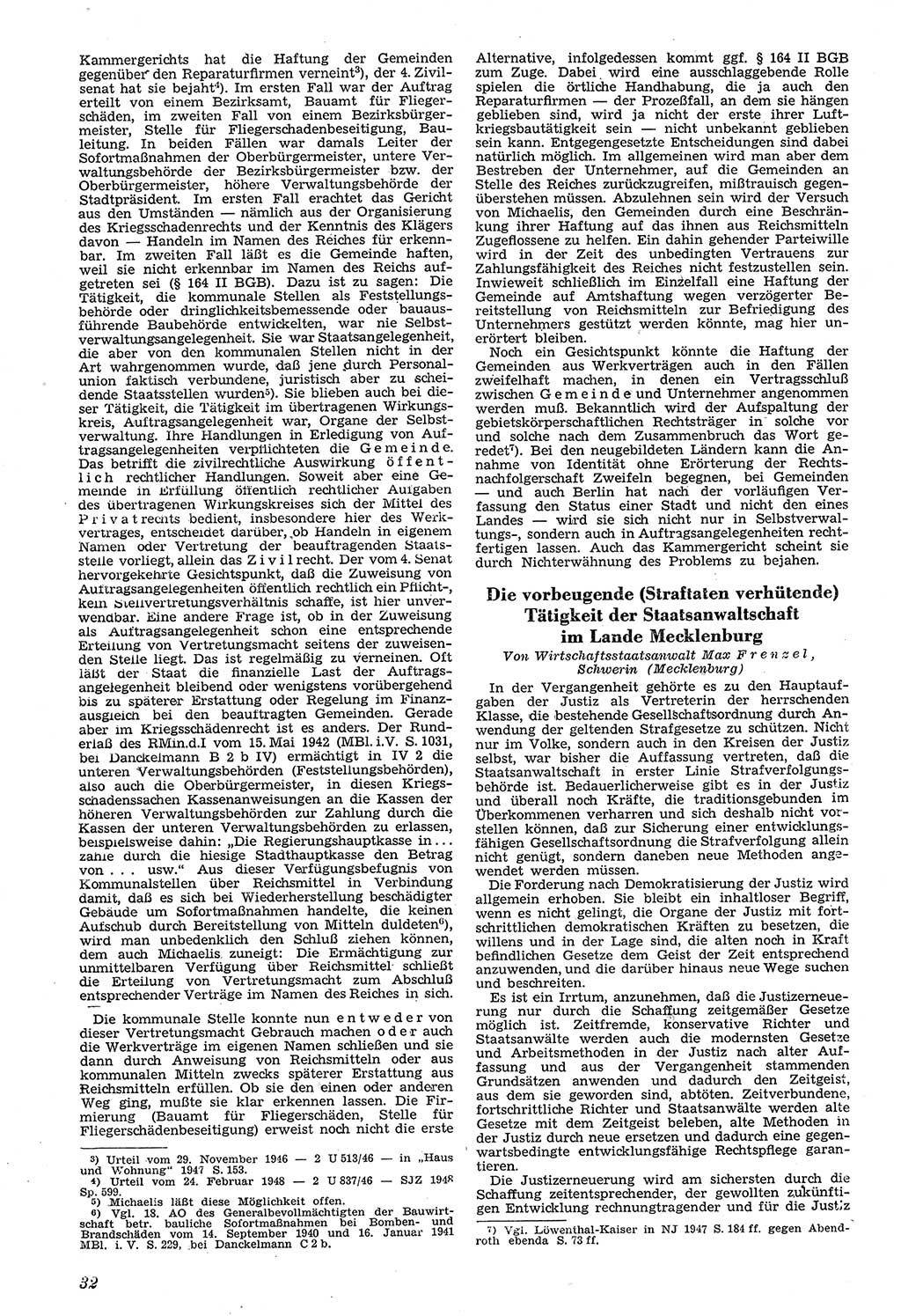 Neue Justiz (NJ), Zeitschrift für Recht und Rechtswissenschaft [Sowjetische Besatzungszone (SBZ) Deutschland, Deutsche Demokratische Republik (DDR)], 3. Jahrgang 1949, Seite 32 (NJ SBZ Dtl. DDR 1949, S. 32)