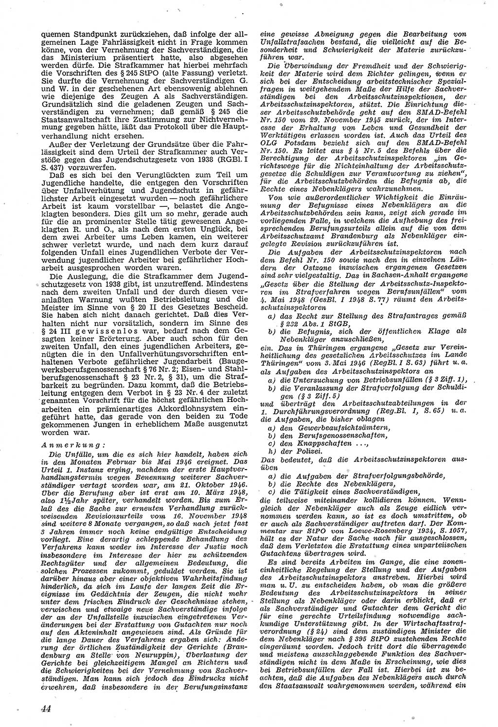 Neue Justiz (NJ), Zeitschrift für Recht und Rechtswissenschaft [Sowjetische Besatzungszone (SBZ) Deutschland, Deutsche Demokratische Republik (DDR)], 3. Jahrgang 1949, Seite 44 (NJ SBZ Dtl. DDR 1949, S. 44)