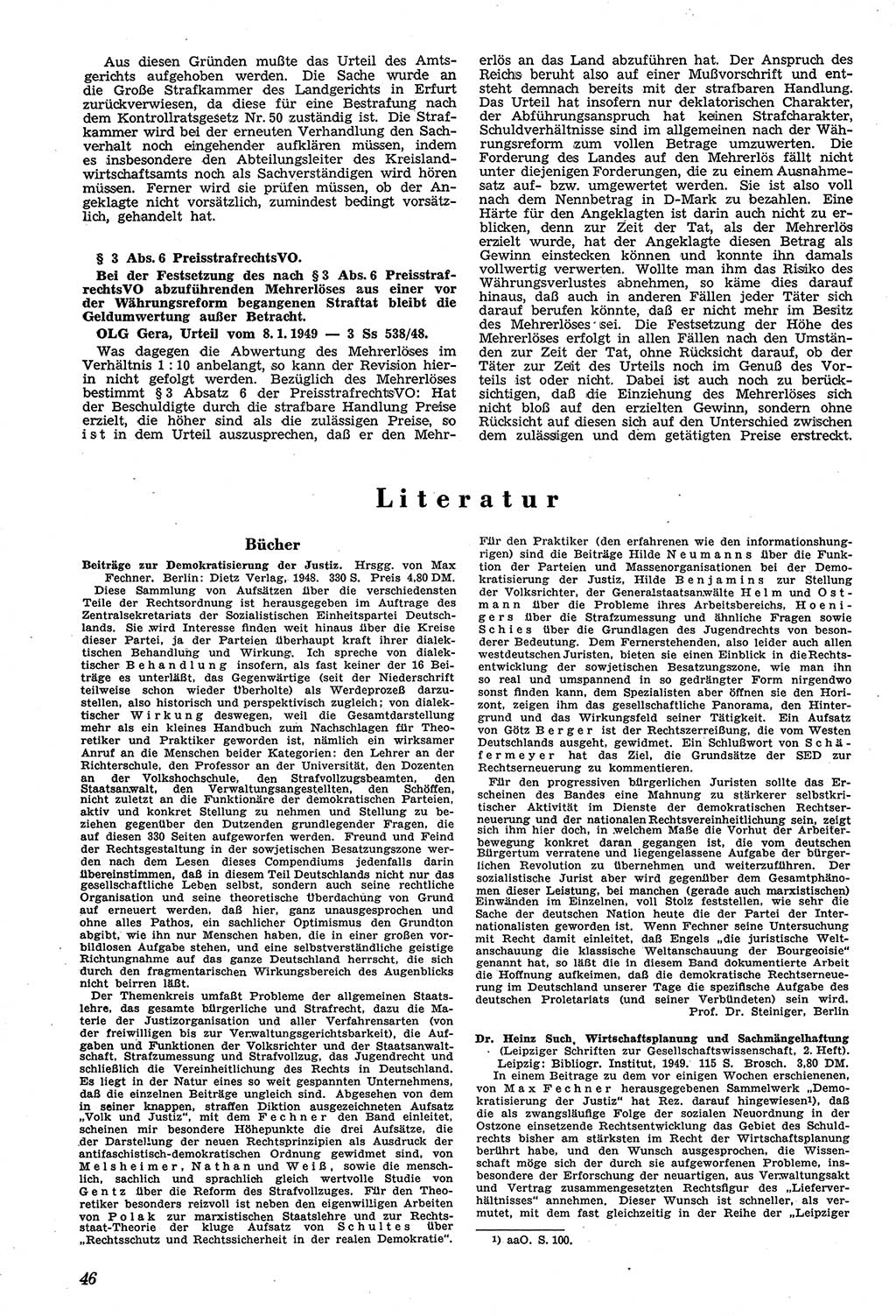 Neue Justiz (NJ), Zeitschrift für Recht und Rechtswissenschaft [Sowjetische Besatzungszone (SBZ) Deutschland, Deutsche Demokratische Republik (DDR)], 3. Jahrgang 1949, Seite 46 (NJ SBZ Dtl. DDR 1949, S. 46)