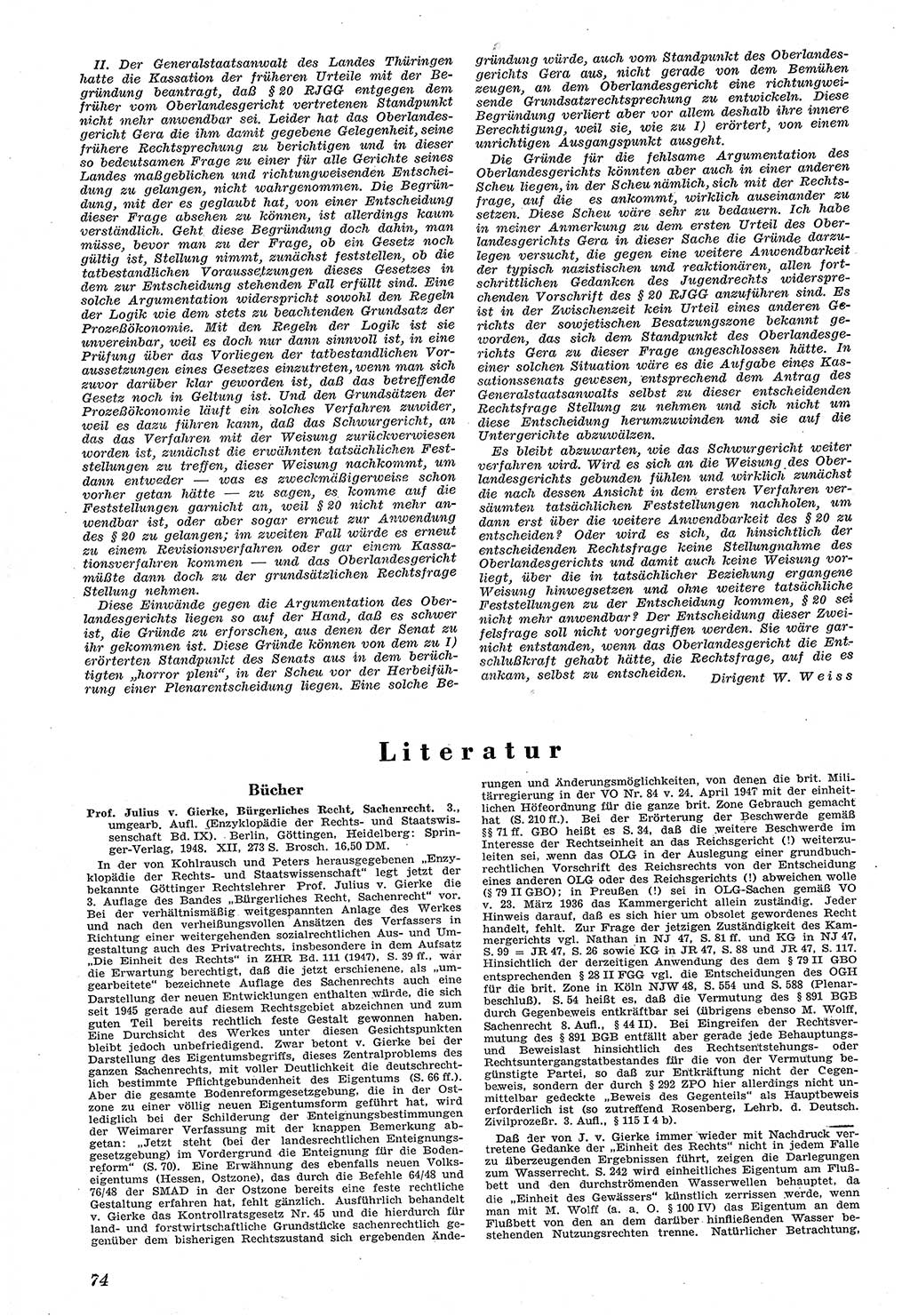 Neue Justiz (NJ), Zeitschrift für Recht und Rechtswissenschaft [Sowjetische Besatzungszone (SBZ) Deutschland, Deutsche Demokratische Republik (DDR)], 3. Jahrgang 1949, Seite 74 (NJ SBZ Dtl. DDR 1949, S. 74)