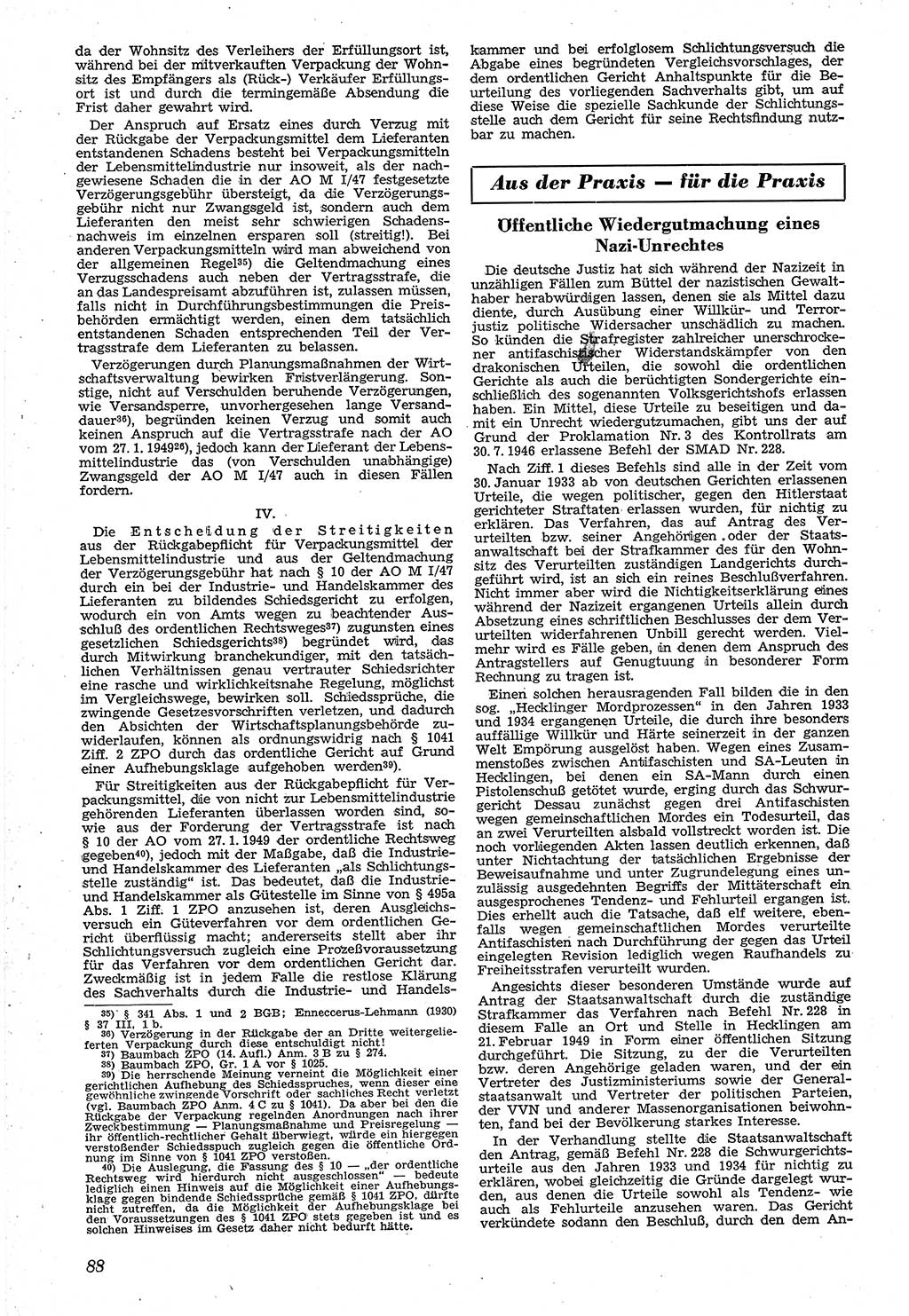 Neue Justiz (NJ), Zeitschrift für Recht und Rechtswissenschaft [Sowjetische Besatzungszone (SBZ) Deutschland, Deutsche Demokratische Republik (DDR)], 3. Jahrgang 1949, Seite 88 (NJ SBZ Dtl. DDR 1949, S. 88)