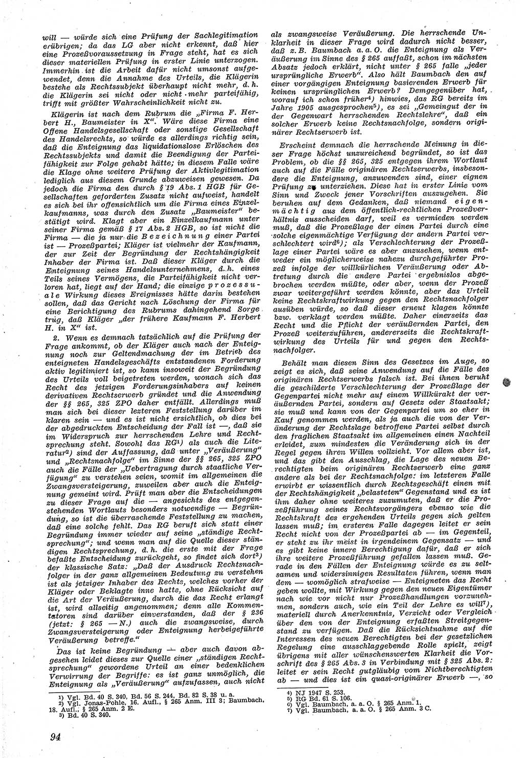 Neue Justiz (NJ), Zeitschrift für Recht und Rechtswissenschaft [Sowjetische Besatzungszone (SBZ) Deutschland, Deutsche Demokratische Republik (DDR)], 3. Jahrgang 1949, Seite 94 (NJ SBZ Dtl. DDR 1949, S. 94)