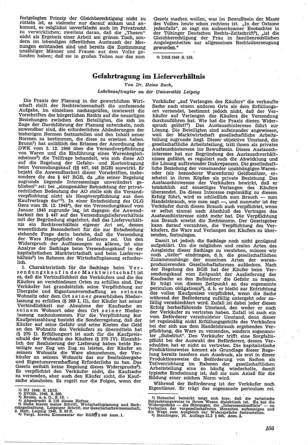 Neue Justiz (NJ), Zeitschrift für Recht und Rechtswissenschaft [Sowjetische Besatzungszone (SBZ) Deutschland, Deutsche Demokratische Republik (DDR)], 3. Jahrgang 1949, Seite 105 (NJ SBZ Dtl. DDR 1949, S. 105)