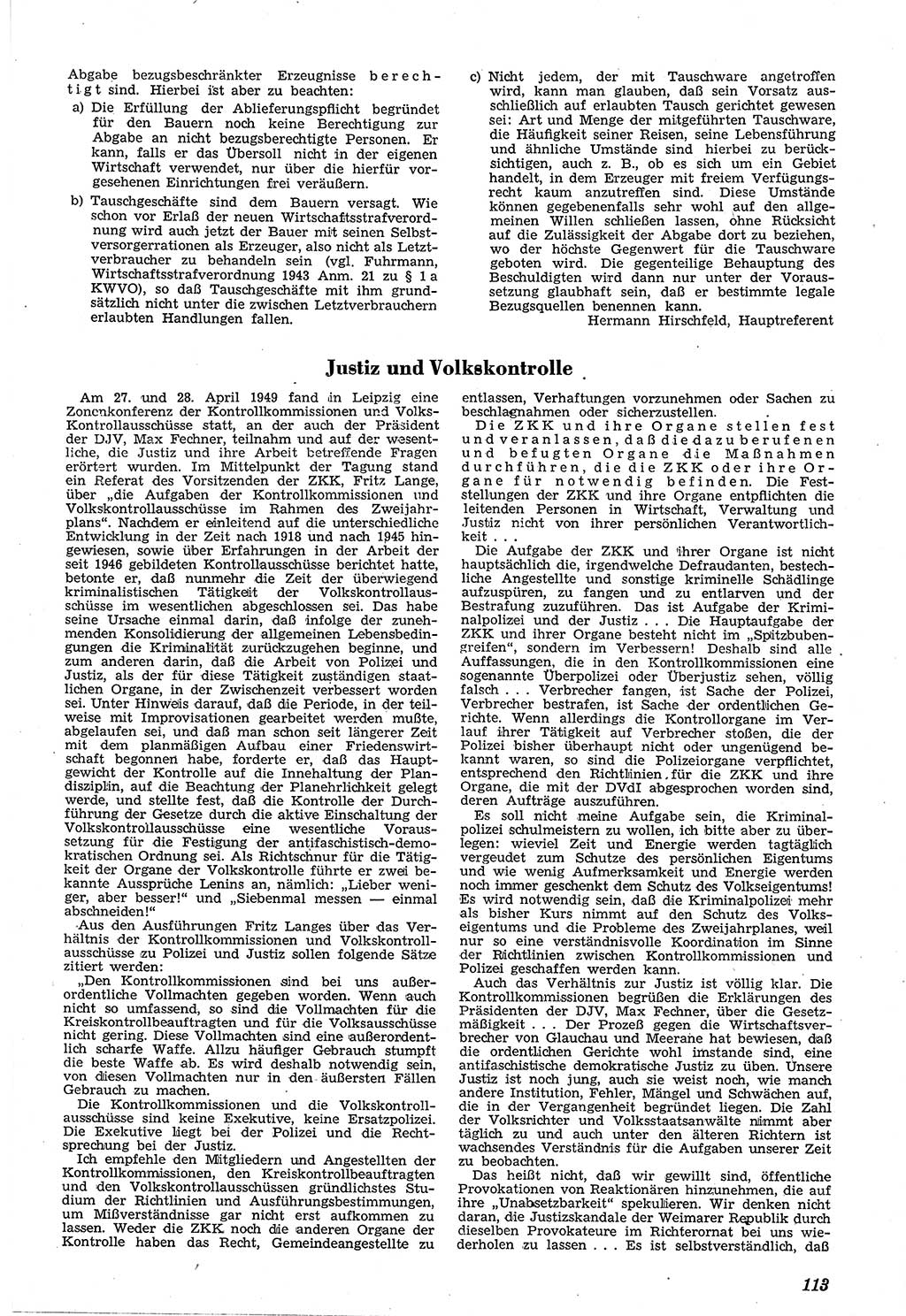 Neue Justiz (NJ), Zeitschrift für Recht und Rechtswissenschaft [Sowjetische Besatzungszone (SBZ) Deutschland, Deutsche Demokratische Republik (DDR)], 3. Jahrgang 1949, Seite 113 (NJ SBZ Dtl. DDR 1949, S. 113)