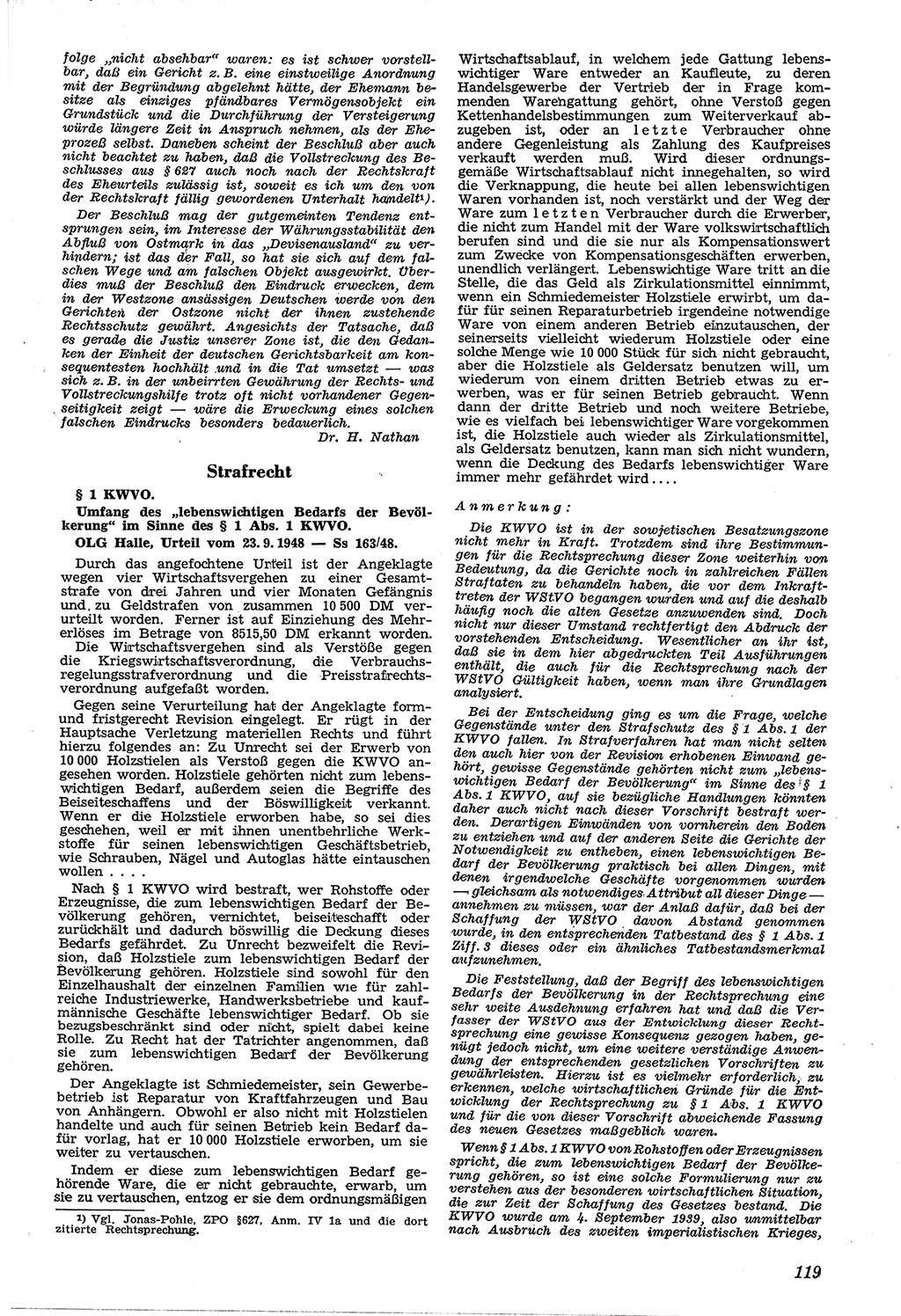 Neue Justiz (NJ), Zeitschrift für Recht und Rechtswissenschaft [Sowjetische Besatzungszone (SBZ) Deutschland, Deutsche Demokratische Republik (DDR)], 3. Jahrgang 1949, Seite 119 (NJ SBZ Dtl. DDR 1949, S. 119)