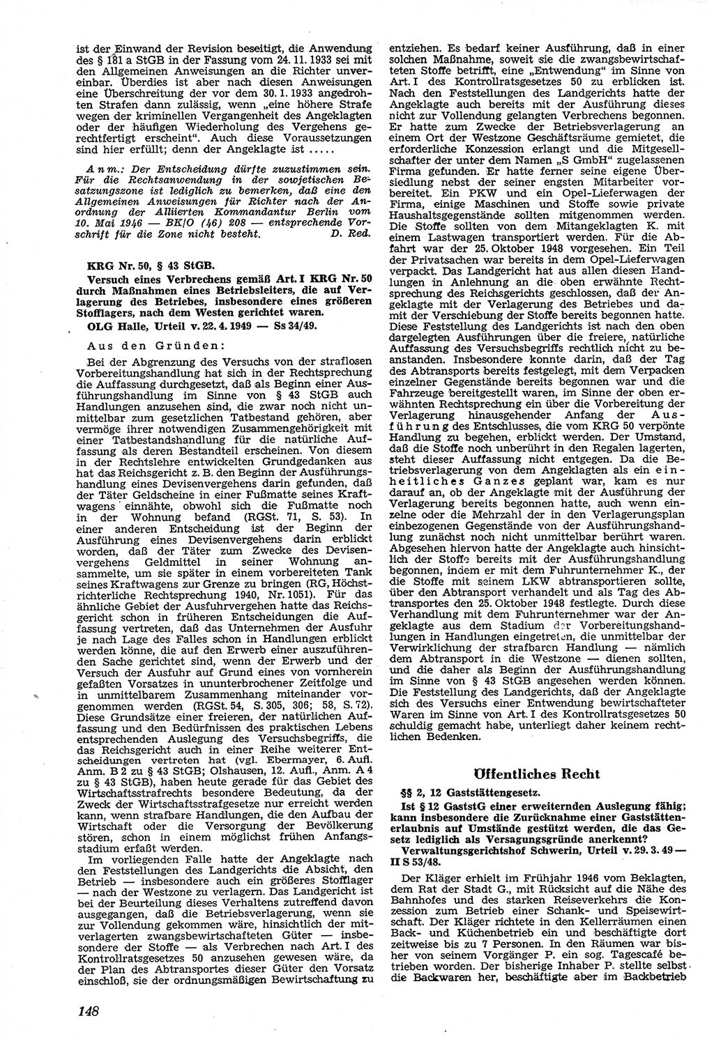 Neue Justiz (NJ), Zeitschrift für Recht und Rechtswissenschaft [Sowjetische Besatzungszone (SBZ) Deutschland, Deutsche Demokratische Republik (DDR)], 3. Jahrgang 1949, Seite 148 (NJ SBZ Dtl. DDR 1949, S. 148)