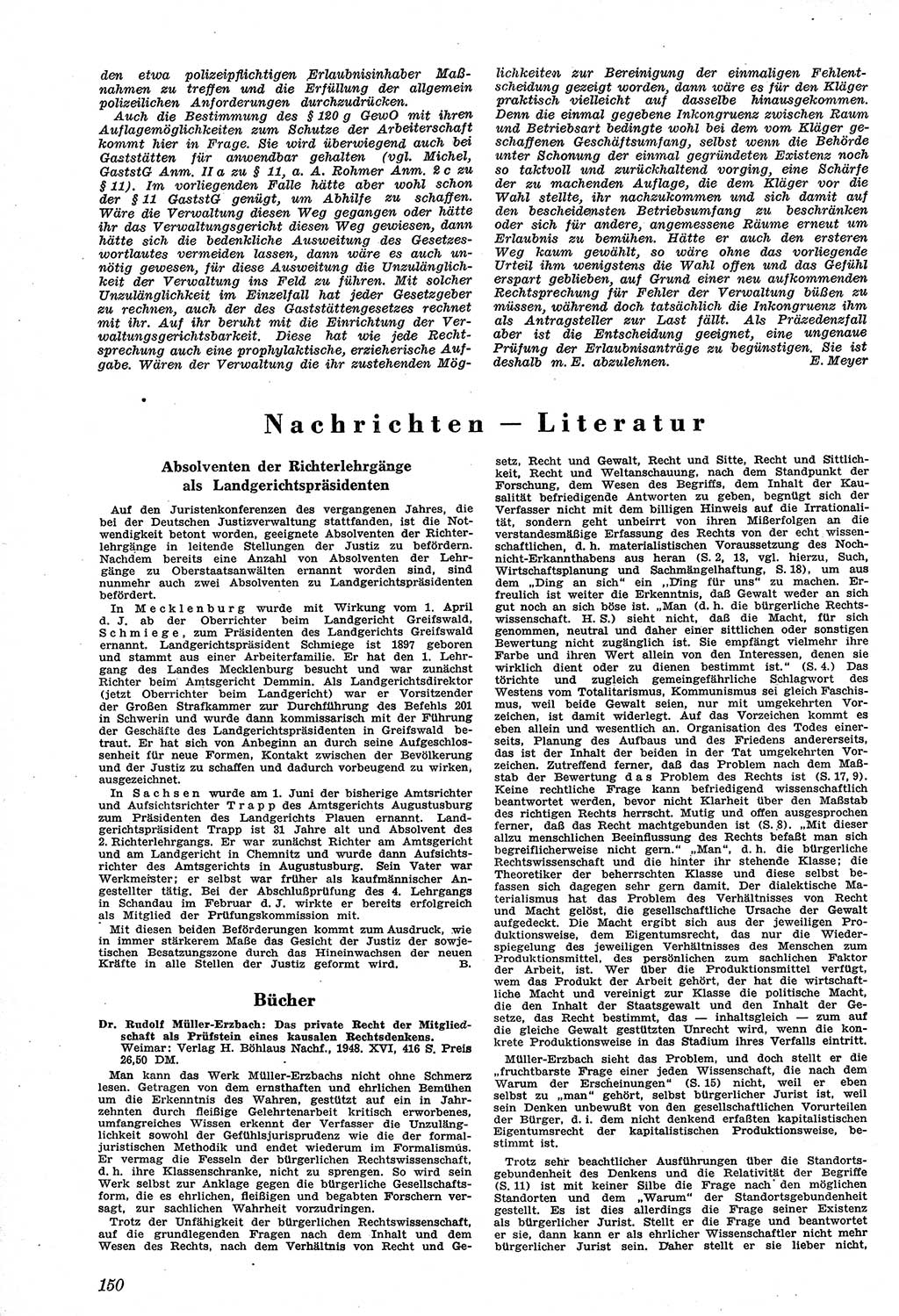 Neue Justiz (NJ), Zeitschrift für Recht und Rechtswissenschaft [Sowjetische Besatzungszone (SBZ) Deutschland, Deutsche Demokratische Republik (DDR)], 3. Jahrgang 1949, Seite 150 (NJ SBZ Dtl. DDR 1949, S. 150)