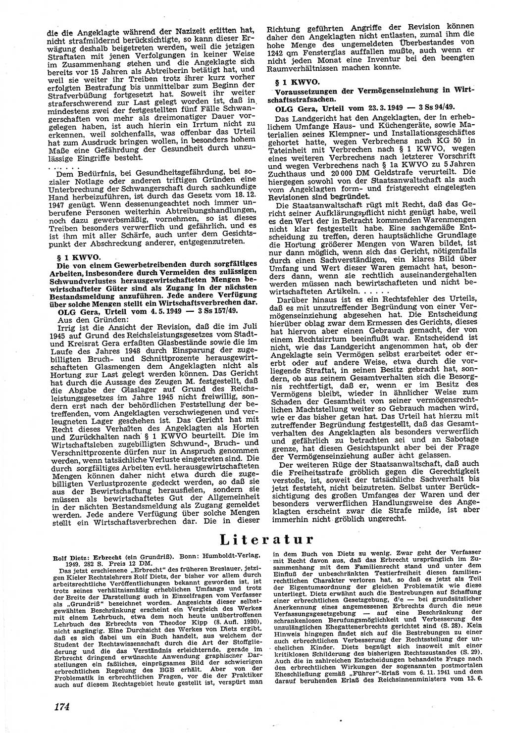 Neue Justiz (NJ), Zeitschrift für Recht und Rechtswissenschaft [Sowjetische Besatzungszone (SBZ) Deutschland, Deutsche Demokratische Republik (DDR)], 3. Jahrgang 1949, Seite 174 (NJ SBZ Dtl. DDR 1949, S. 174)