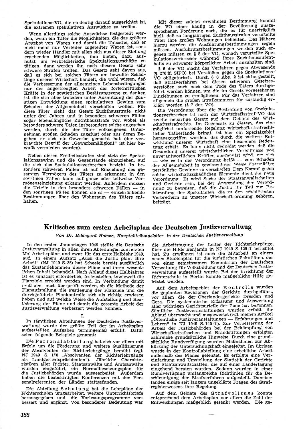 Neue Justiz (NJ), Zeitschrift für Recht und Rechtswissenschaft [Sowjetische Besatzungszone (SBZ) Deutschland, Deutsche Demokratische Republik (DDR)], 3. Jahrgang 1949, Seite 188 (NJ SBZ Dtl. DDR 1949, S. 188)