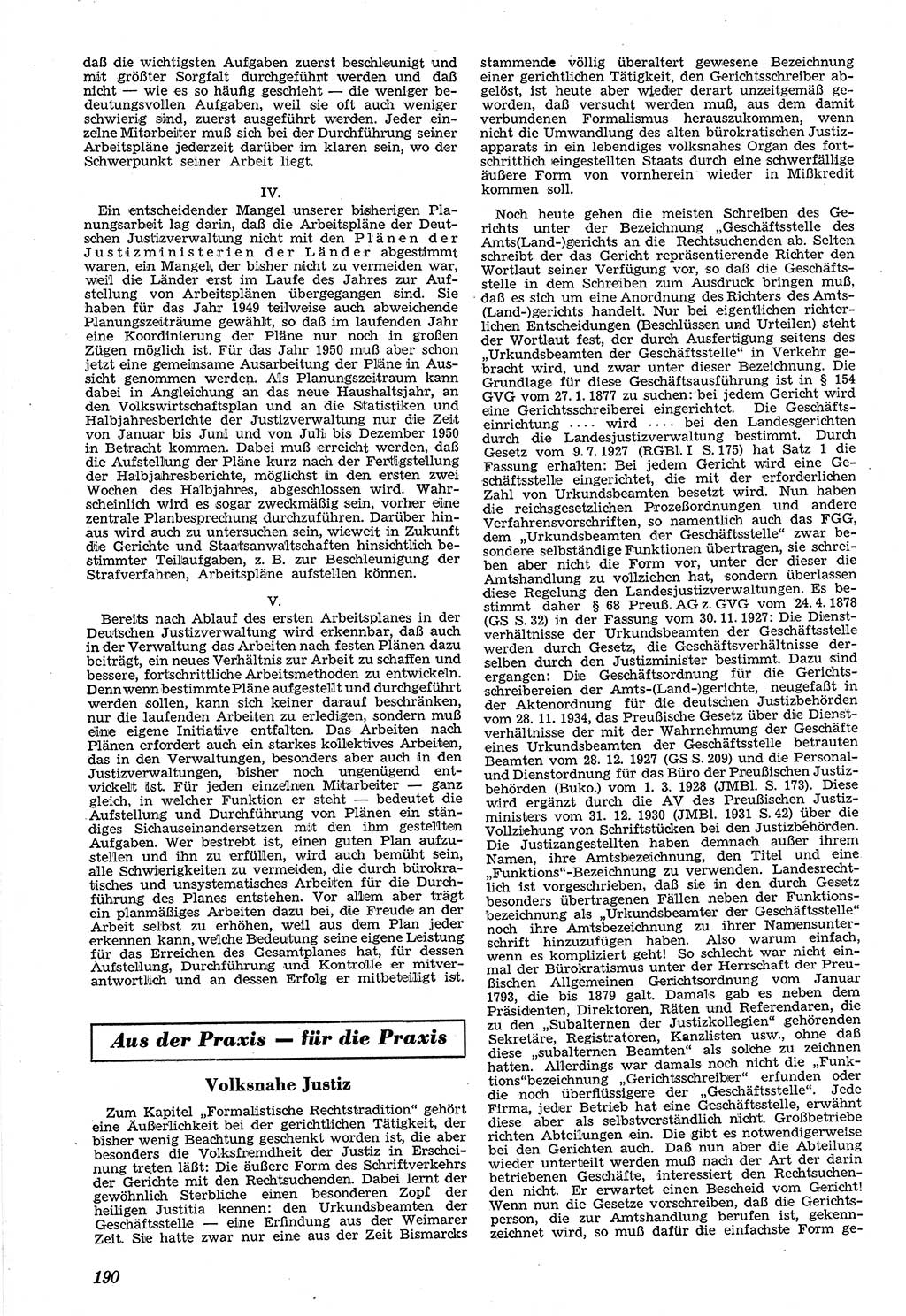 Neue Justiz (NJ), Zeitschrift für Recht und Rechtswissenschaft [Sowjetische Besatzungszone (SBZ) Deutschland, Deutsche Demokratische Republik (DDR)], 3. Jahrgang 1949, Seite 190 (NJ SBZ Dtl. DDR 1949, S. 190)