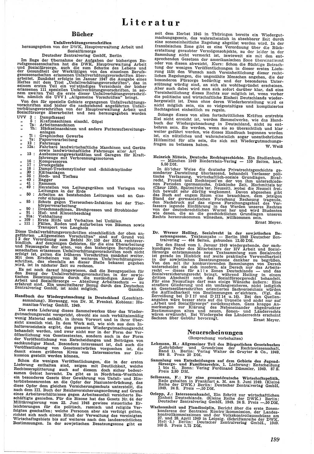 Neue Justiz (NJ), Zeitschrift für Recht und Rechtswissenschaft [Sowjetische Besatzungszone (SBZ) Deutschland, Deutsche Demokratische Republik (DDR)], 3. Jahrgang 1949, Seite 199 (NJ SBZ Dtl. DDR 1949, S. 199)