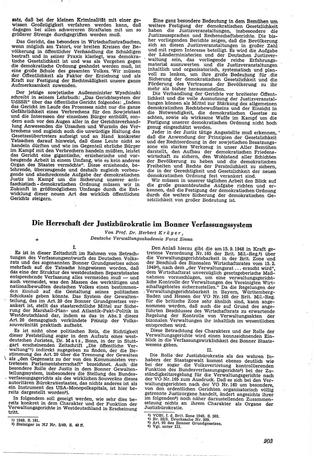 Neue Justiz (NJ), Zeitschrift für Recht und Rechtswissenschaft [Sowjetische Besatzungszone (SBZ) Deutschland, Deutsche Demokratische Republik (DDR)], 3. Jahrgang 1949, Seite 203 (NJ SBZ Dtl. DDR 1949, S. 203)