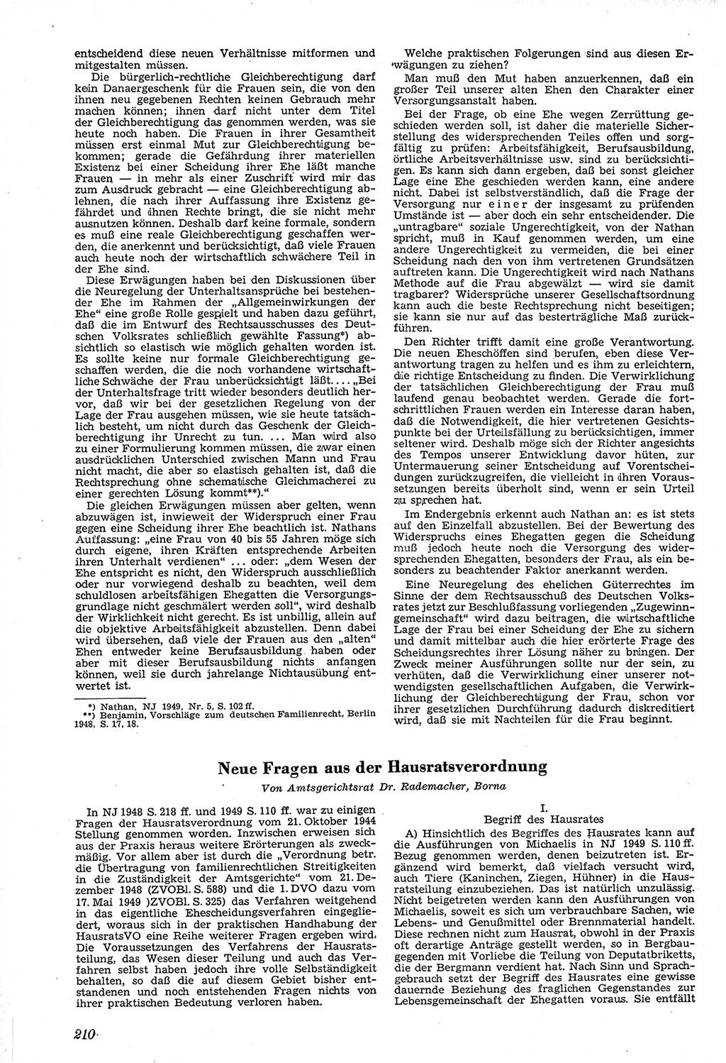 Neue Justiz (NJ), Zeitschrift für Recht und Rechtswissenschaft [Sowjetische Besatzungszone (SBZ) Deutschland, Deutsche Demokratische Republik (DDR)], 3. Jahrgang 1949, Seite 210 (NJ SBZ Dtl. DDR 1949, S. 210)