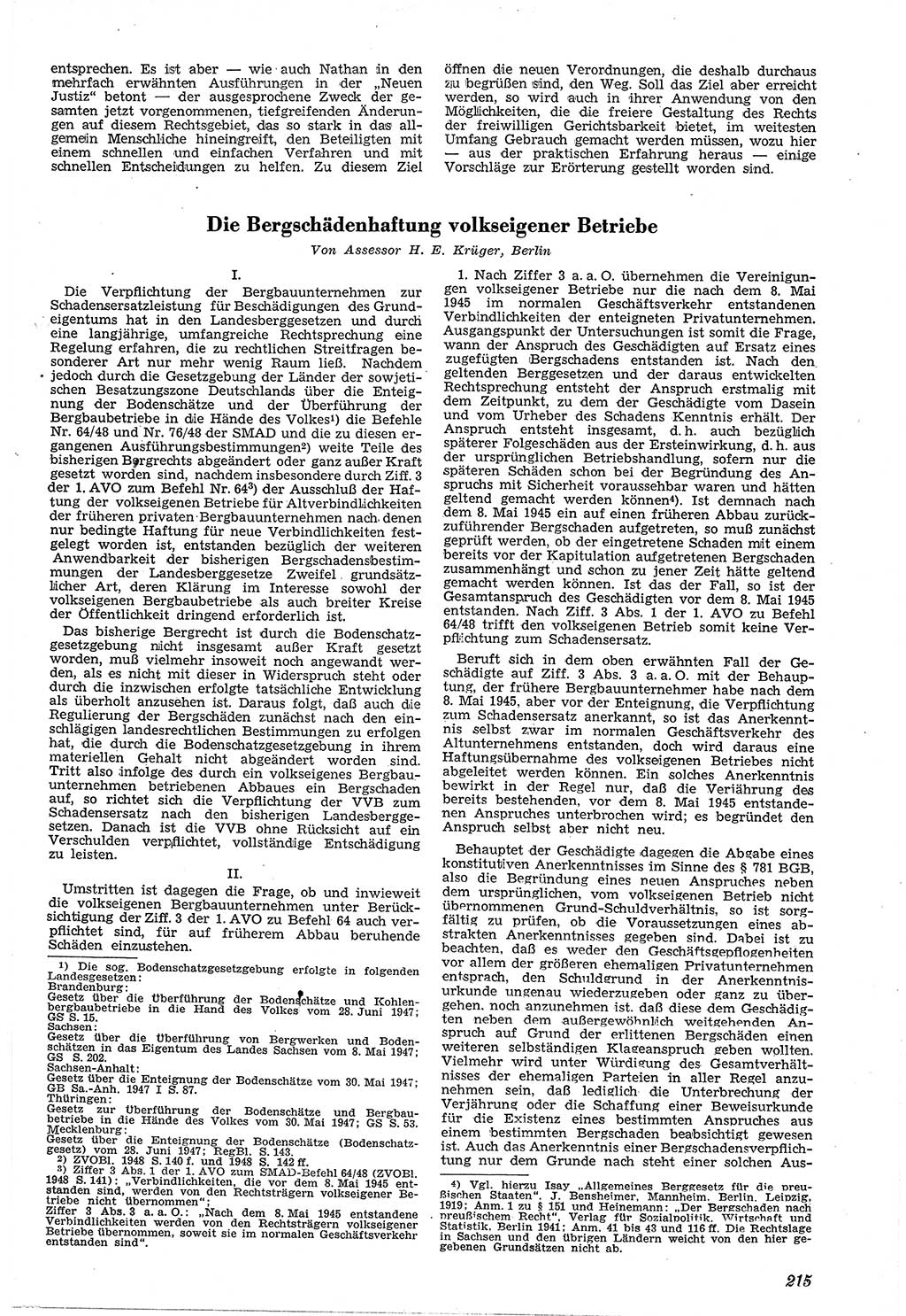 Neue Justiz (NJ), Zeitschrift für Recht und Rechtswissenschaft [Sowjetische Besatzungszone (SBZ) Deutschland, Deutsche Demokratische Republik (DDR)], 3. Jahrgang 1949, Seite 215 (NJ SBZ Dtl. DDR 1949, S. 215)