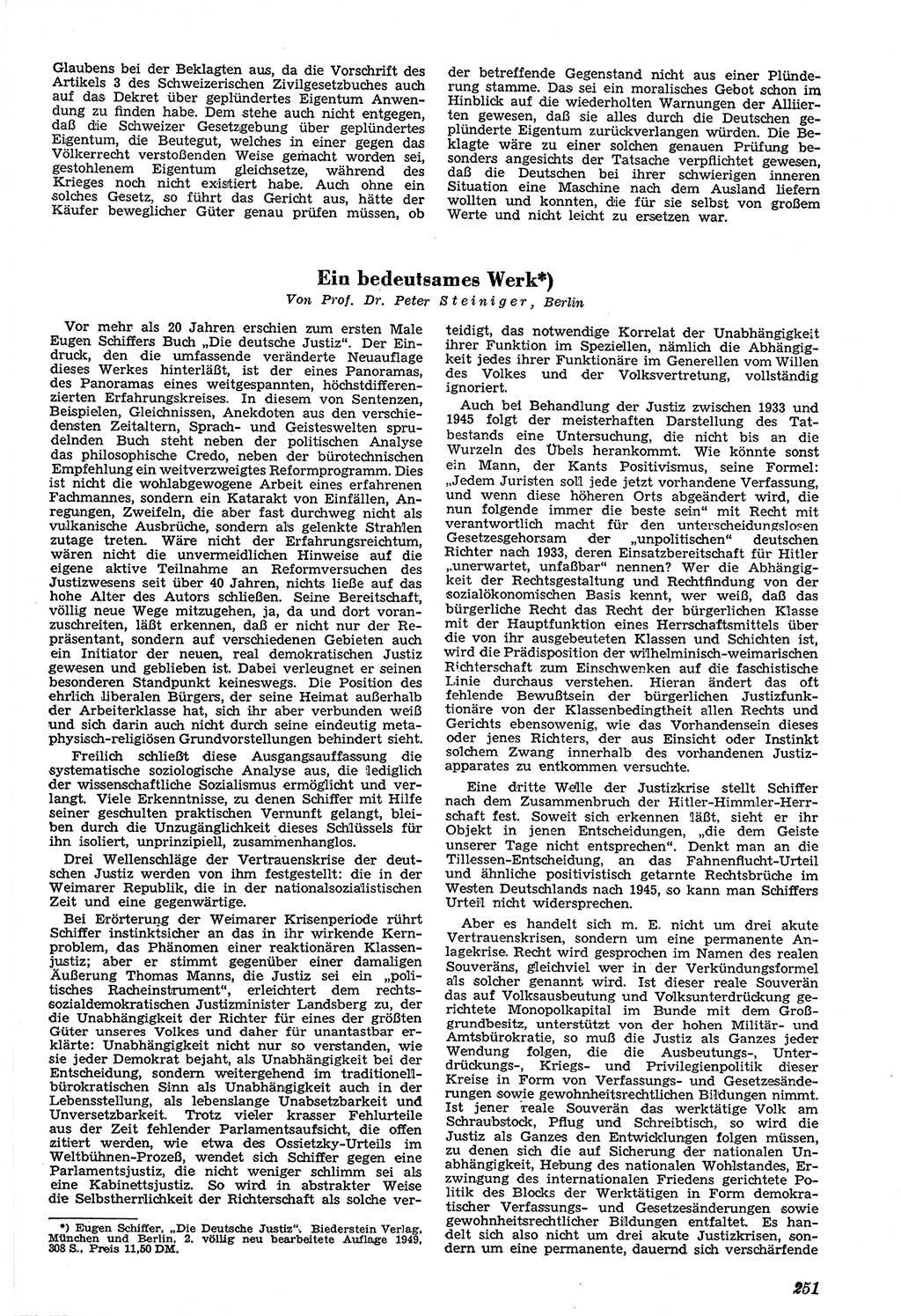 Neue Justiz (NJ), Zeitschrift für Recht und Rechtswissenschaft [Sowjetische Besatzungszone (SBZ) Deutschland, Deutsche Demokratische Republik (DDR)], 3. Jahrgang 1949, Seite 251 (NJ SBZ Dtl. DDR 1949, S. 251)