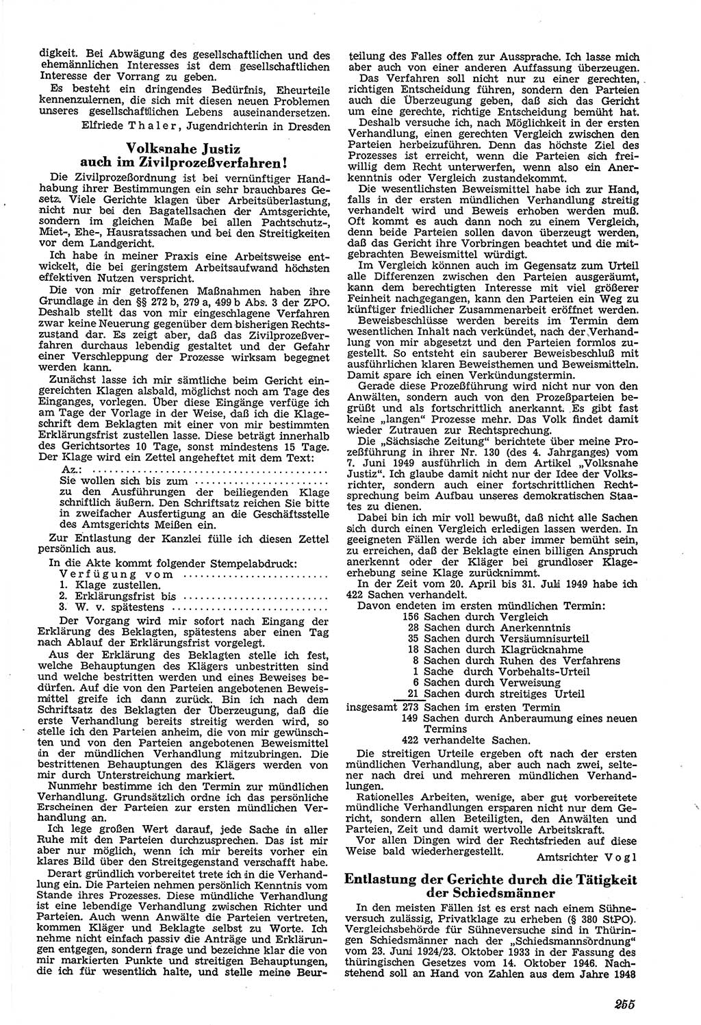 Neue Justiz (NJ), Zeitschrift für Recht und Rechtswissenschaft [Sowjetische Besatzungszone (SBZ) Deutschland, Deutsche Demokratische Republik (DDR)], 3. Jahrgang 1949, Seite 255 (NJ SBZ Dtl. DDR 1949, S. 255)