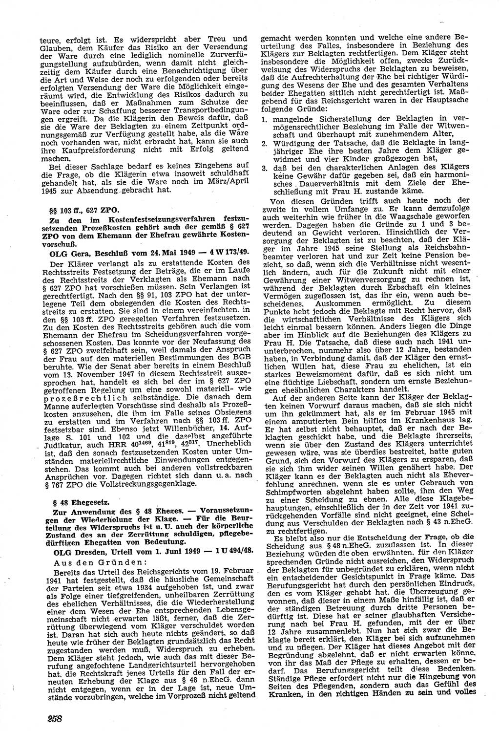 Neue Justiz (NJ), Zeitschrift für Recht und Rechtswissenschaft [Sowjetische Besatzungszone (SBZ) Deutschland, Deutsche Demokratische Republik (DDR)], 3. Jahrgang 1949, Seite 258 (NJ SBZ Dtl. DDR 1949, S. 258)