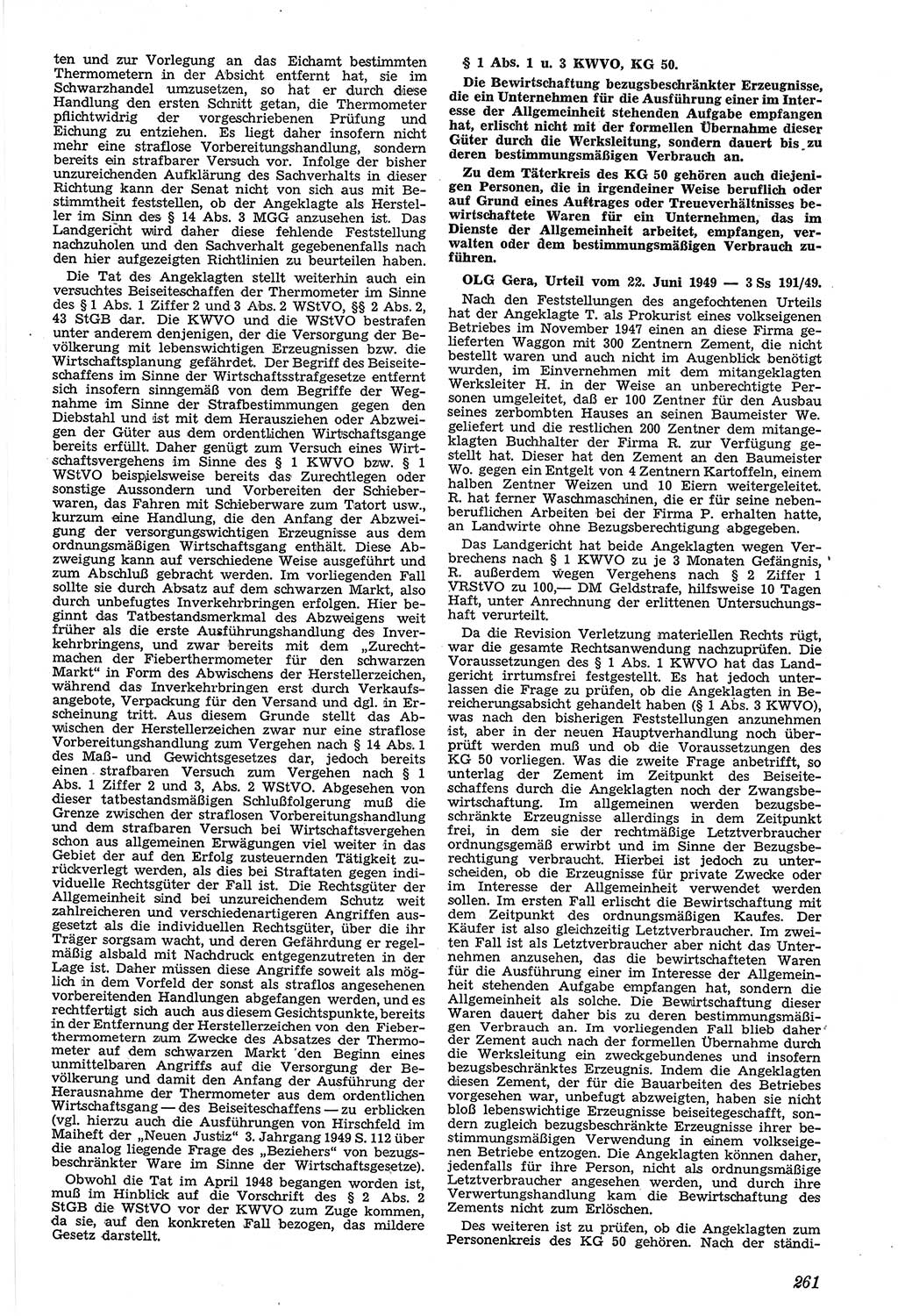 Neue Justiz (NJ), Zeitschrift für Recht und Rechtswissenschaft [Sowjetische Besatzungszone (SBZ) Deutschland, Deutsche Demokratische Republik (DDR)], 3. Jahrgang 1949, Seite 261 (NJ SBZ Dtl. DDR 1949, S. 261)