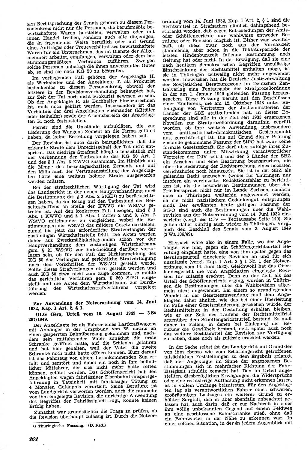 Neue Justiz (NJ), Zeitschrift für Recht und Rechtswissenschaft [Sowjetische Besatzungszone (SBZ) Deutschland, Deutsche Demokratische Republik (DDR)], 3. Jahrgang 1949, Seite 262 (NJ SBZ Dtl. DDR 1949, S. 262)