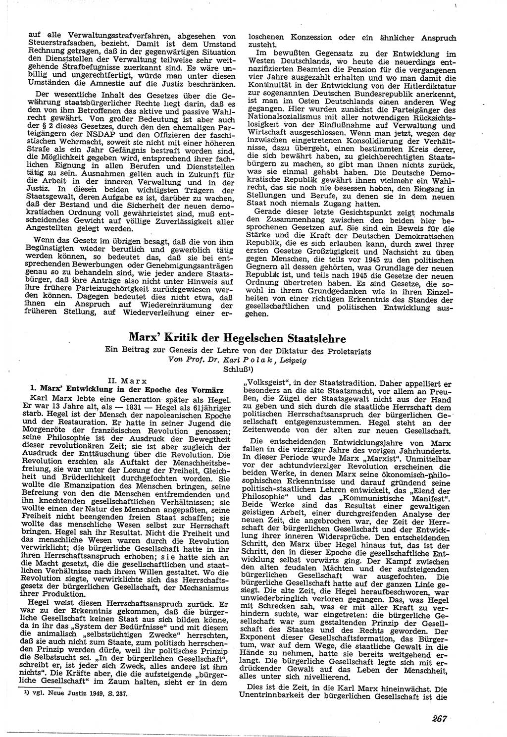 Neue Justiz (NJ), Zeitschrift für Recht und Rechtswissenschaft [Sowjetische Besatzungszone (SBZ) Deutschland, Deutsche Demokratische Republik (DDR)], 3. Jahrgang 1949, Seite 267 (NJ SBZ Dtl. DDR 1949, S. 267)