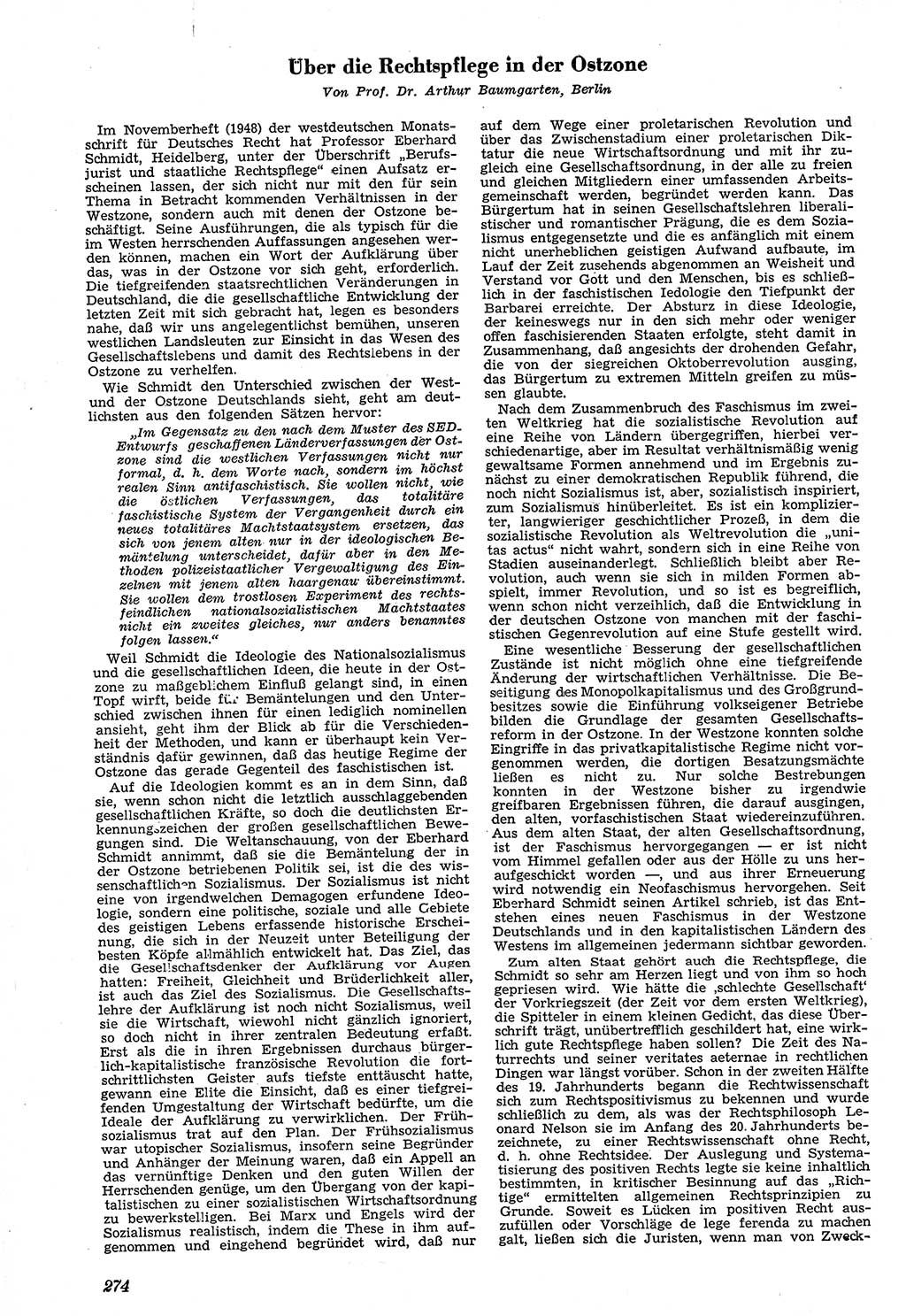 Neue Justiz (NJ), Zeitschrift für Recht und Rechtswissenschaft [Sowjetische Besatzungszone (SBZ) Deutschland, Deutsche Demokratische Republik (DDR)], 3. Jahrgang 1949, Seite 274 (NJ SBZ Dtl. DDR 1949, S. 274)