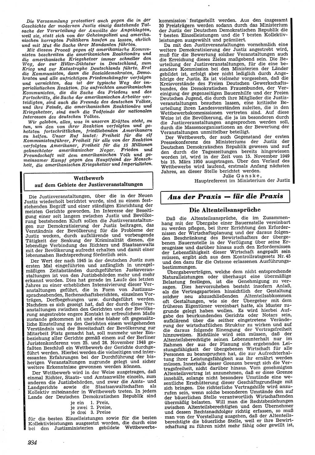 Neue Justiz (NJ), Zeitschrift für Recht und Rechtswissenschaft [Sowjetische Besatzungszone (SBZ) Deutschland, Deutsche Demokratische Republik (DDR)], 3. Jahrgang 1949, Seite 284 (NJ SBZ Dtl. DDR 1949, S. 284)