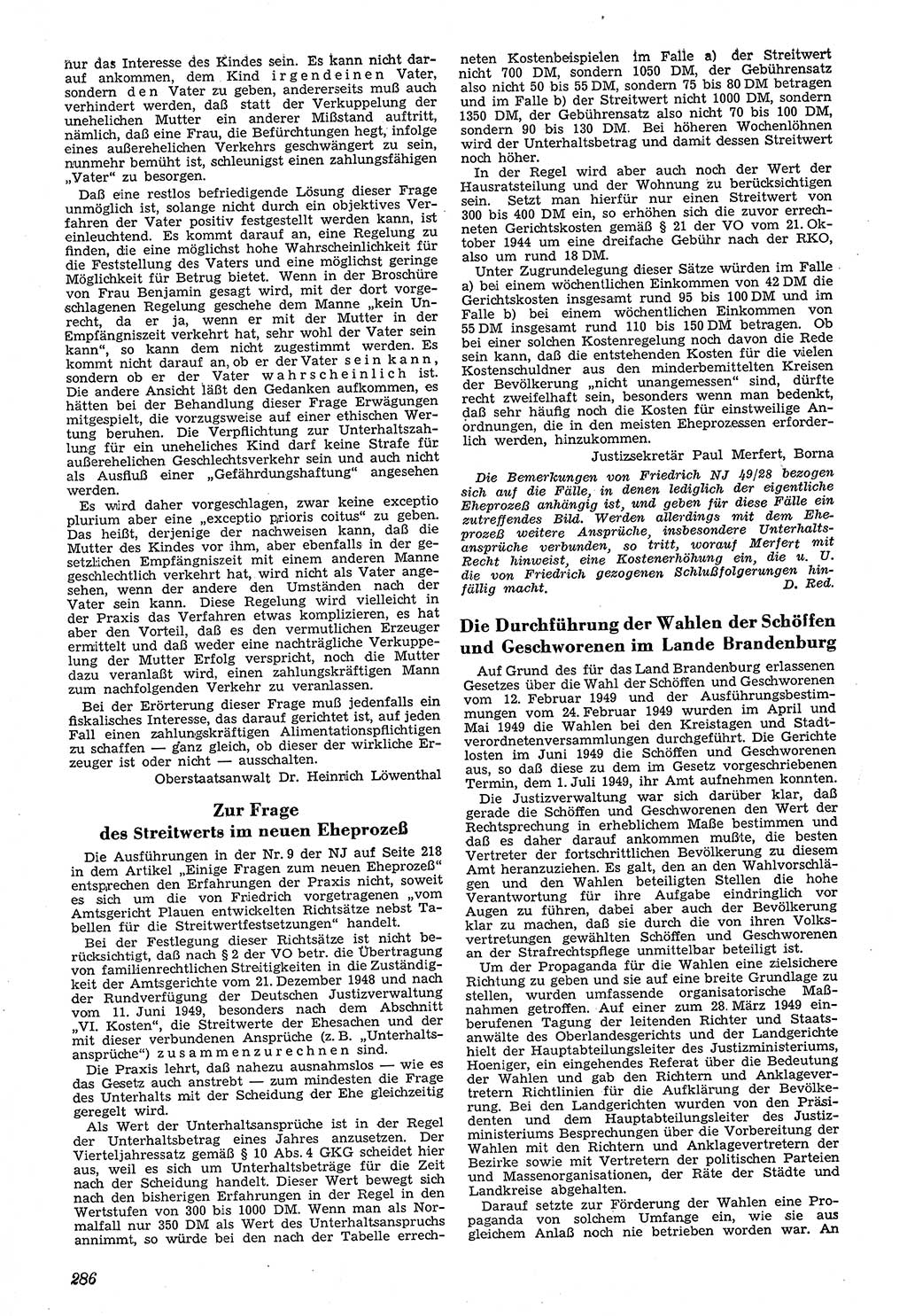 Neue Justiz (NJ), Zeitschrift für Recht und Rechtswissenschaft [Sowjetische Besatzungszone (SBZ) Deutschland, Deutsche Demokratische Republik (DDR)], 3. Jahrgang 1949, Seite 286 (NJ SBZ Dtl. DDR 1949, S. 286)