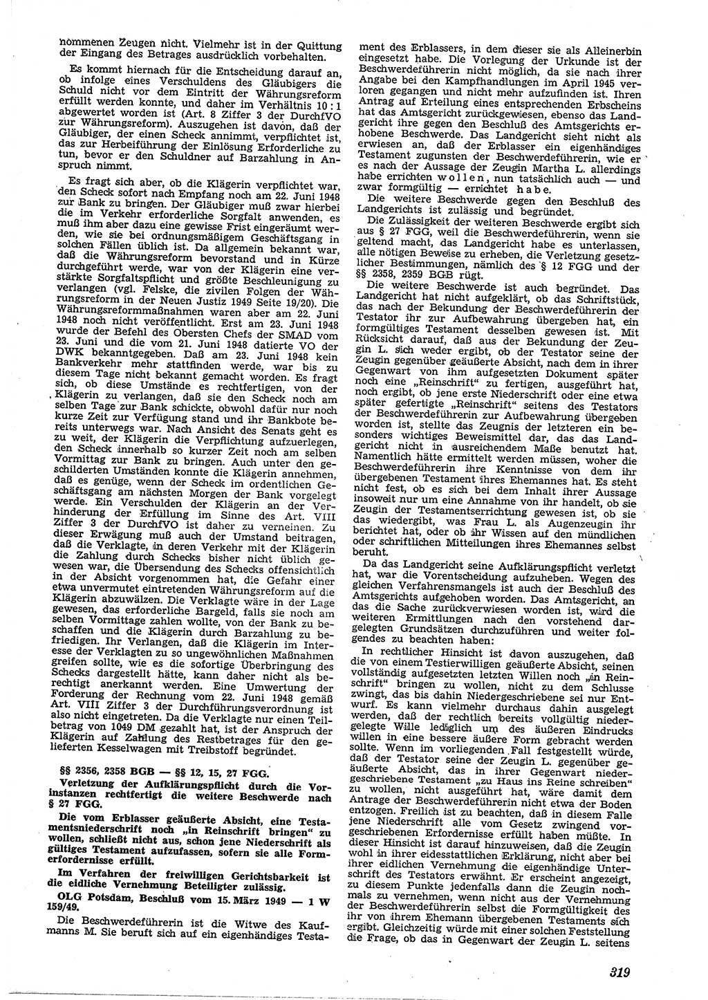 Neue Justiz (NJ), Zeitschrift für Recht und Rechtswissenschaft [Sowjetische Besatzungszone (SBZ) Deutschland, Deutsche Demokratische Republik (DDR)], 3. Jahrgang 1949, Seite 319 (NJ SBZ Dtl. DDR 1949, S. 319)