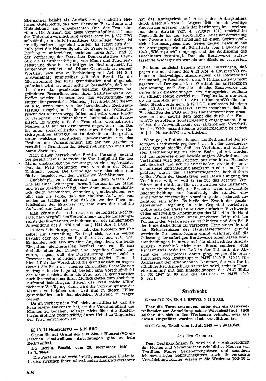 Neue Justiz (NJ), Zeitschrift für Recht und Rechtswissenschaft [Sowjetische Besatzungszone (SBZ) Deutschland, Deutsche Demokratische Republik (DDR)], 3. Jahrgang 1949, Seite 324 (NJ SBZ Dtl. DDR 1949, S. 324)