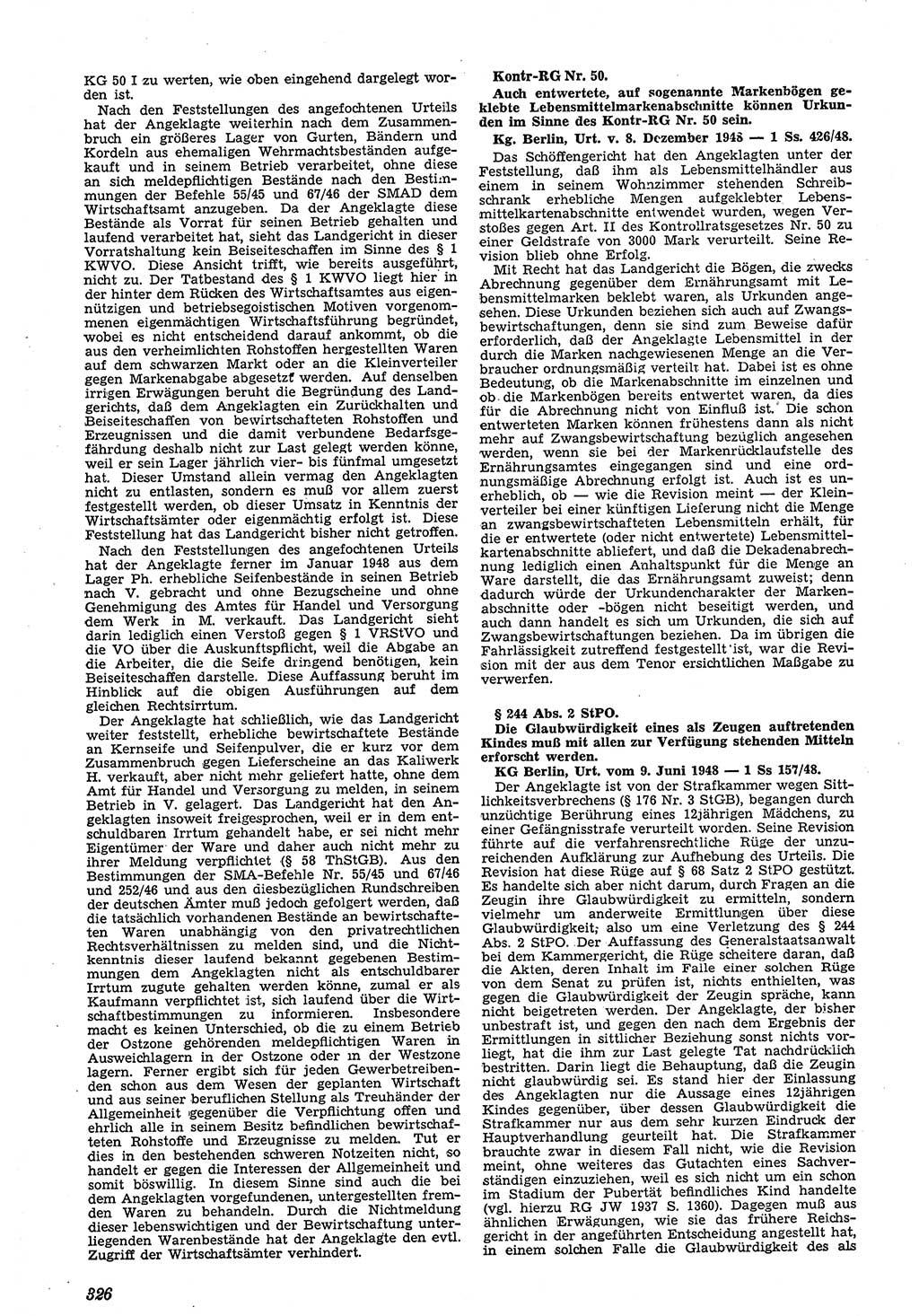 Neue Justiz (NJ), Zeitschrift für Recht und Rechtswissenschaft [Sowjetische Besatzungszone (SBZ) Deutschland, Deutsche Demokratische Republik (DDR)], 3. Jahrgang 1949, Seite 326 (NJ SBZ Dtl. DDR 1949, S. 326)