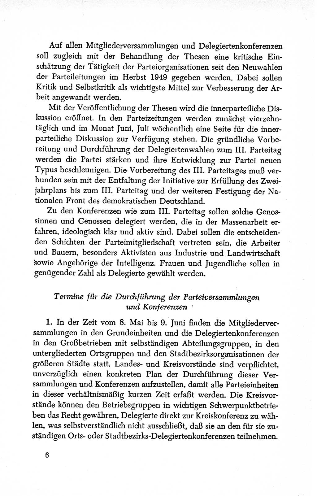 Dokumente der Sozialistischen Einheitspartei Deutschlands (SED) [Deutsche Demokratische Republik (DDR)] 1950-1952, Seite 6 (Dok. SED DDR 1950-1952, S. 6)