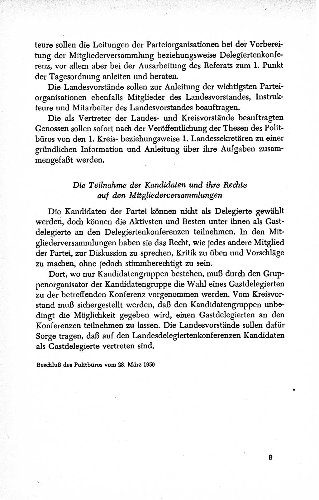 Dokumente der Sozialistischen Einheitspartei Deutschlands (SED) [Deutsche Demokratische Republik (DDR)] 1950-1952, Seite 9 (Dok. SED DDR 1950-1952, S. 9)