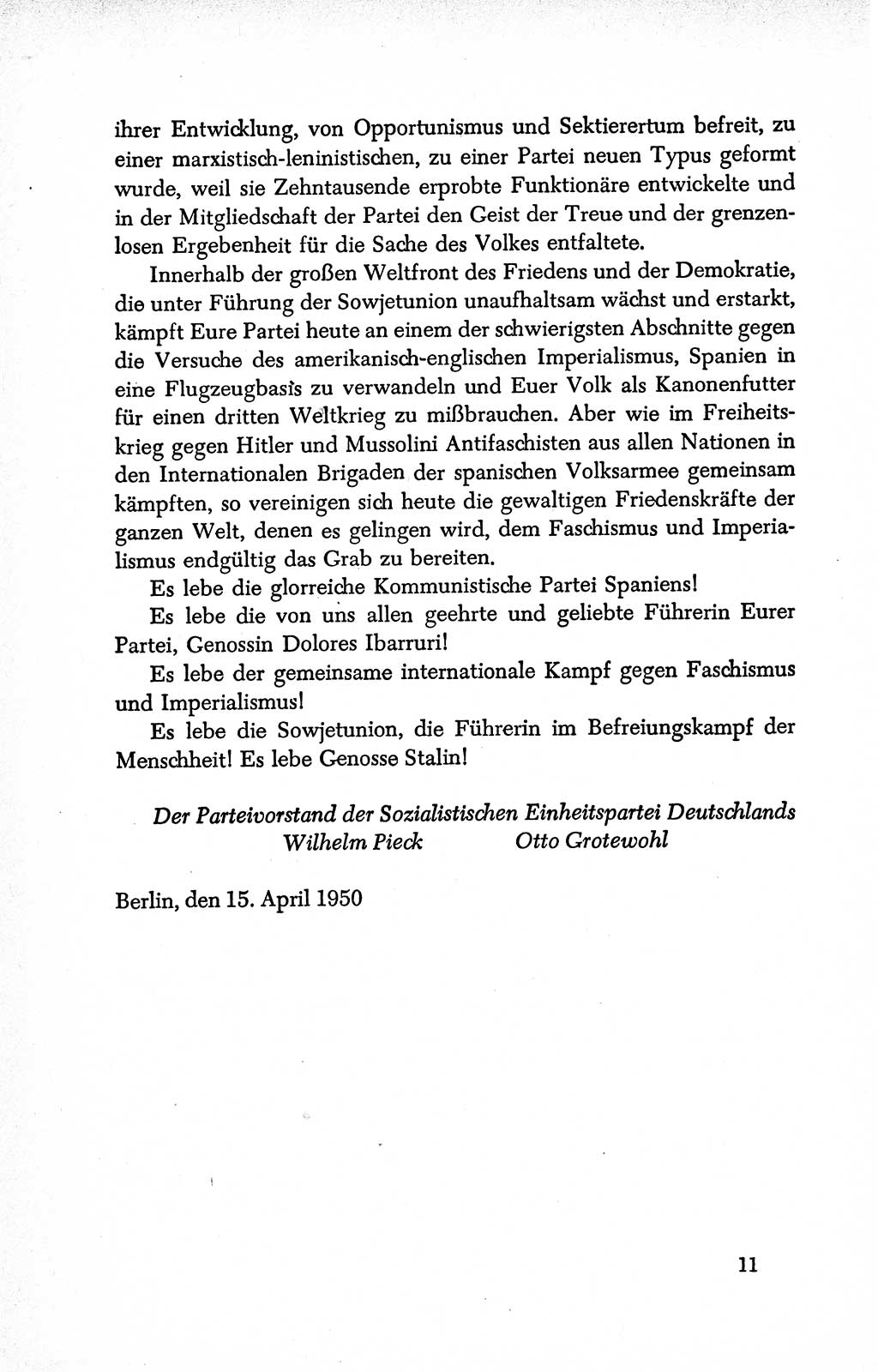 Dokumente der Sozialistischen Einheitspartei Deutschlands (SED) [Deutsche Demokratische Republik (DDR)] 1950-1952, Seite 11 (Dok. SED DDR 1950-1952, S. 11)